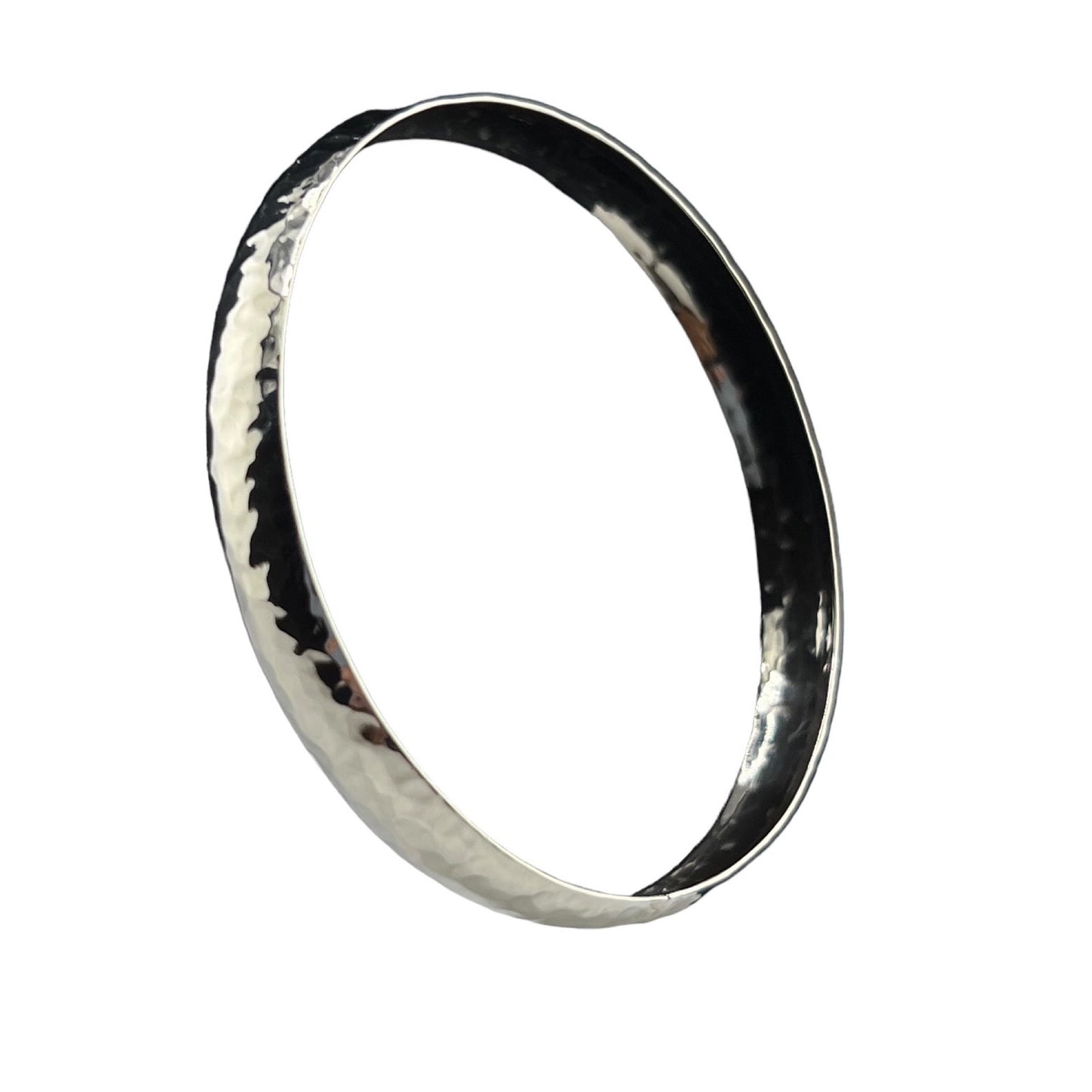 Sterling Silver .925 Bangle Bracelet 67mmx8mm Hammered Curved