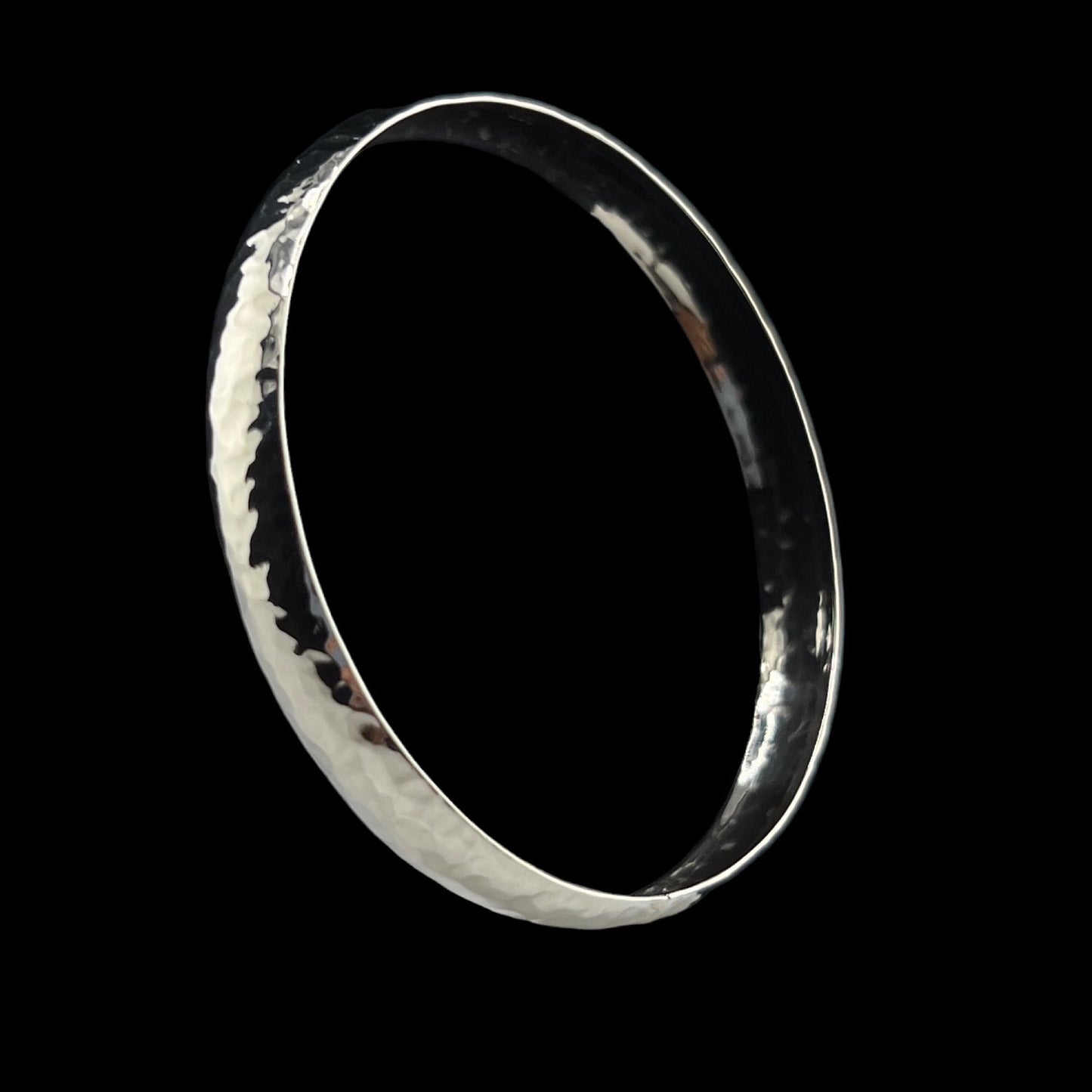 Sterling Silver .925 Bangle Bracelet 67mmx8mm Hammered Curved