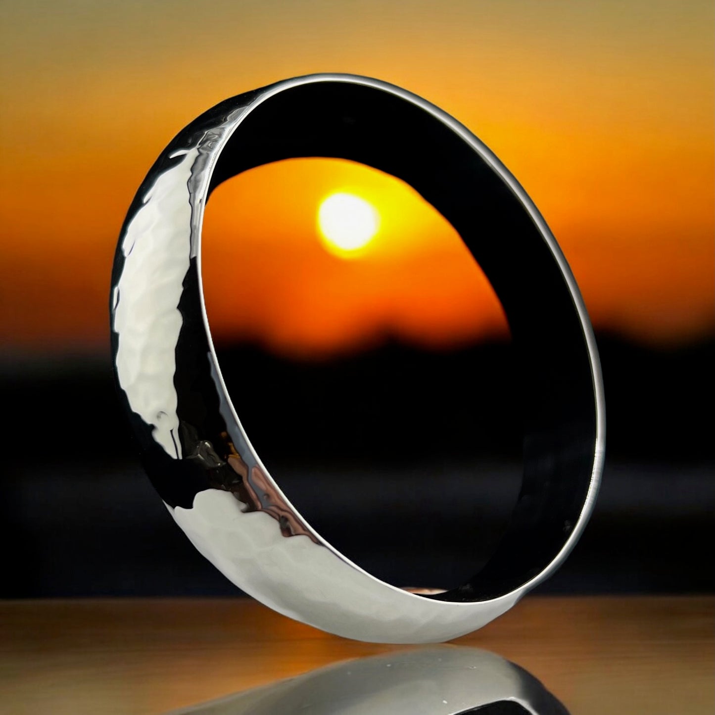 Sterling Silver .925 Bangle Bracelet 65mmx20mm Hammered