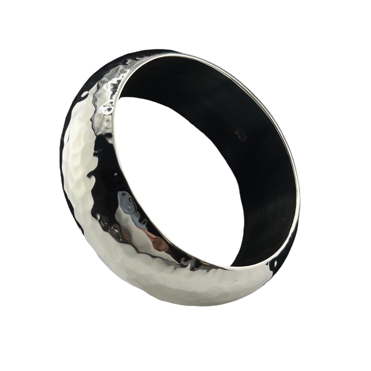 Sterling Silver .925 Bangle Bracelet 70mmx25mm Hammered Rounded