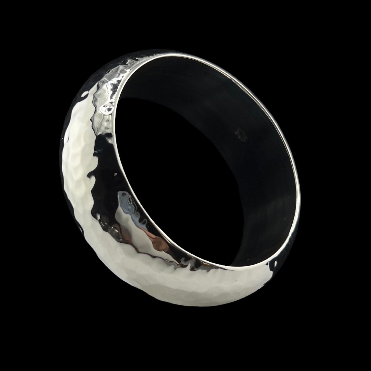 Sterling Silver .925 Bangle Bracelet 70mmx25mm Hammered Rounded