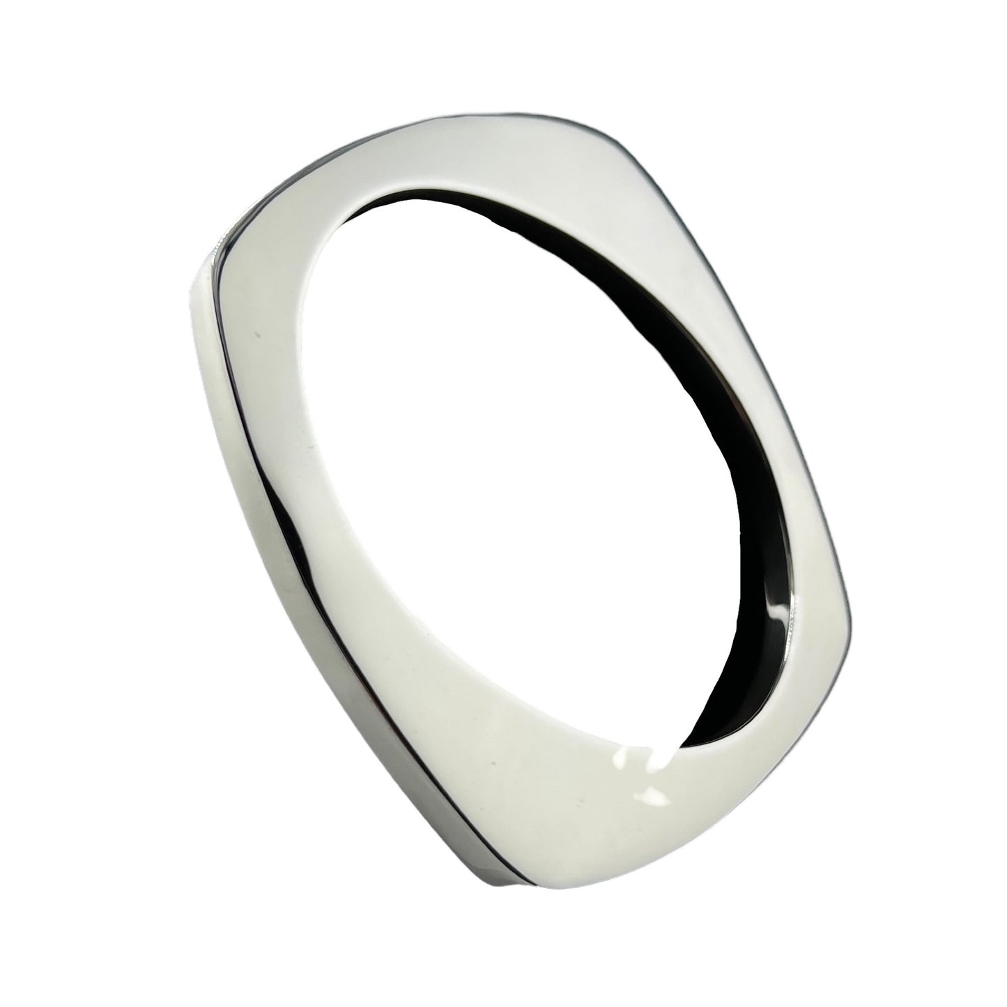Sterling Silver .925 Bangle Bracelet 70mmx5mm Oval Inside NonSemmetric Faceted Smooth