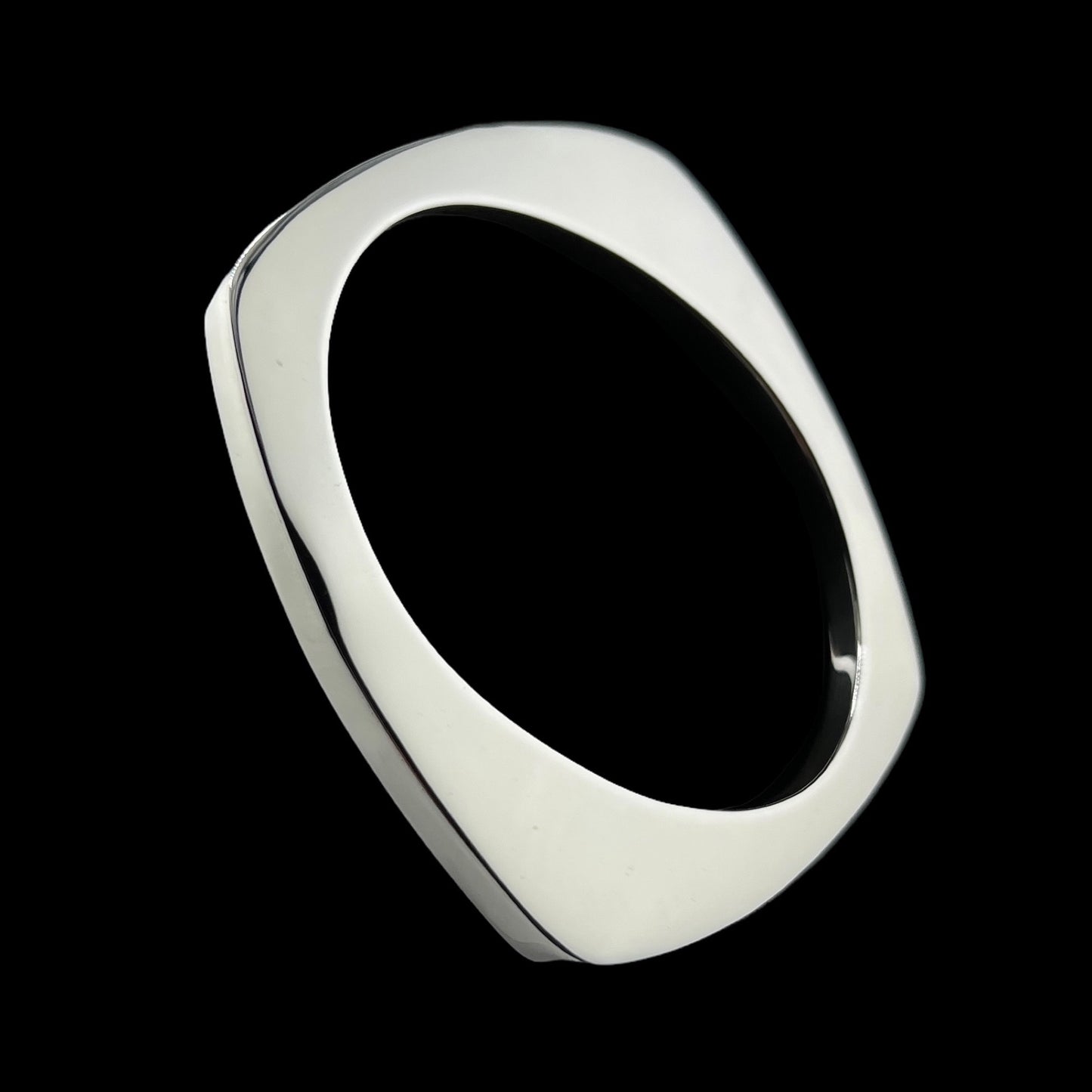Sterling Silver .925 Bangle Bracelet 70mmx5mm Oval Inside NonSemmetric Faceted Smooth