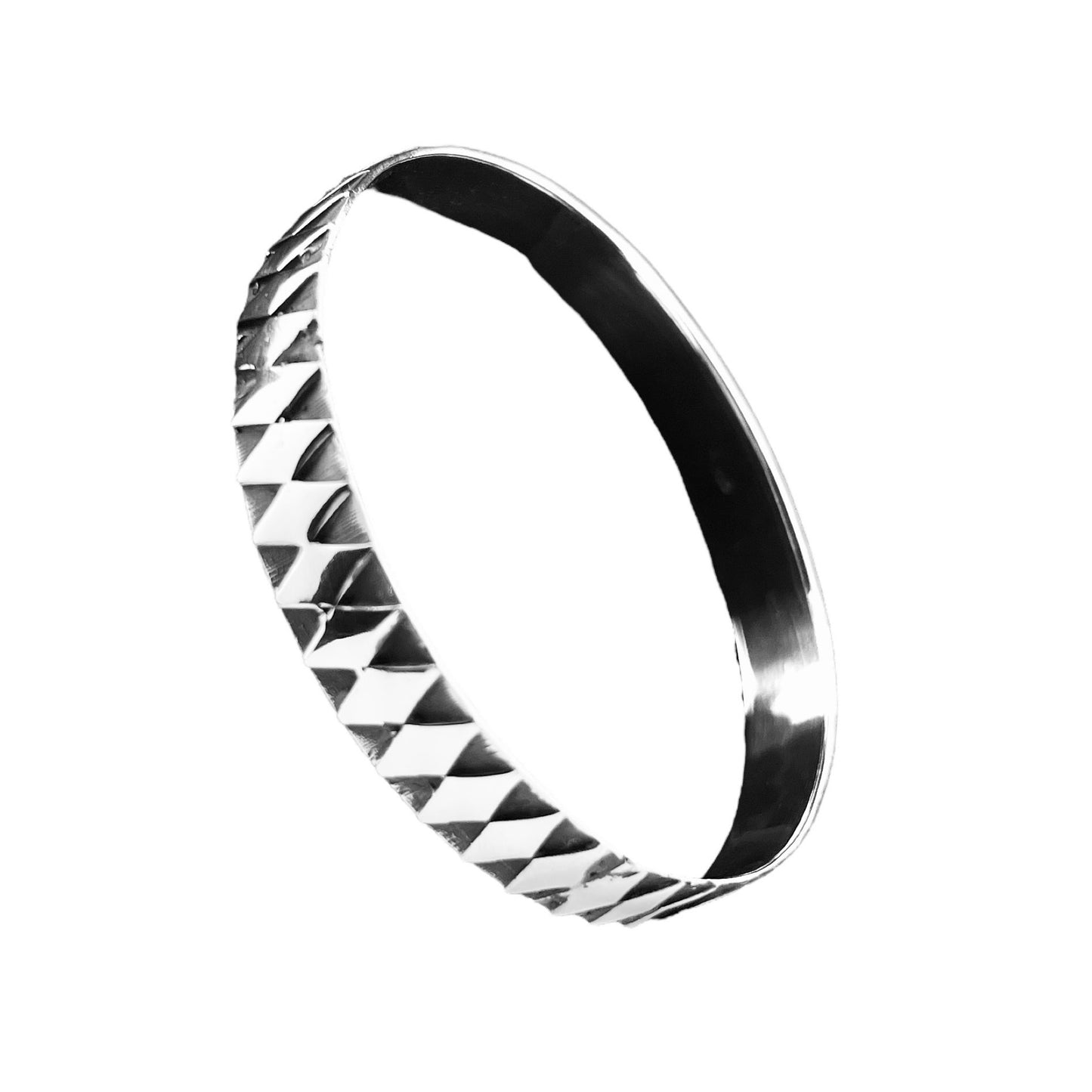 Sterling Silver .925 Bangle Bracelet 65mmx10mm Repeated Diamond Pattern