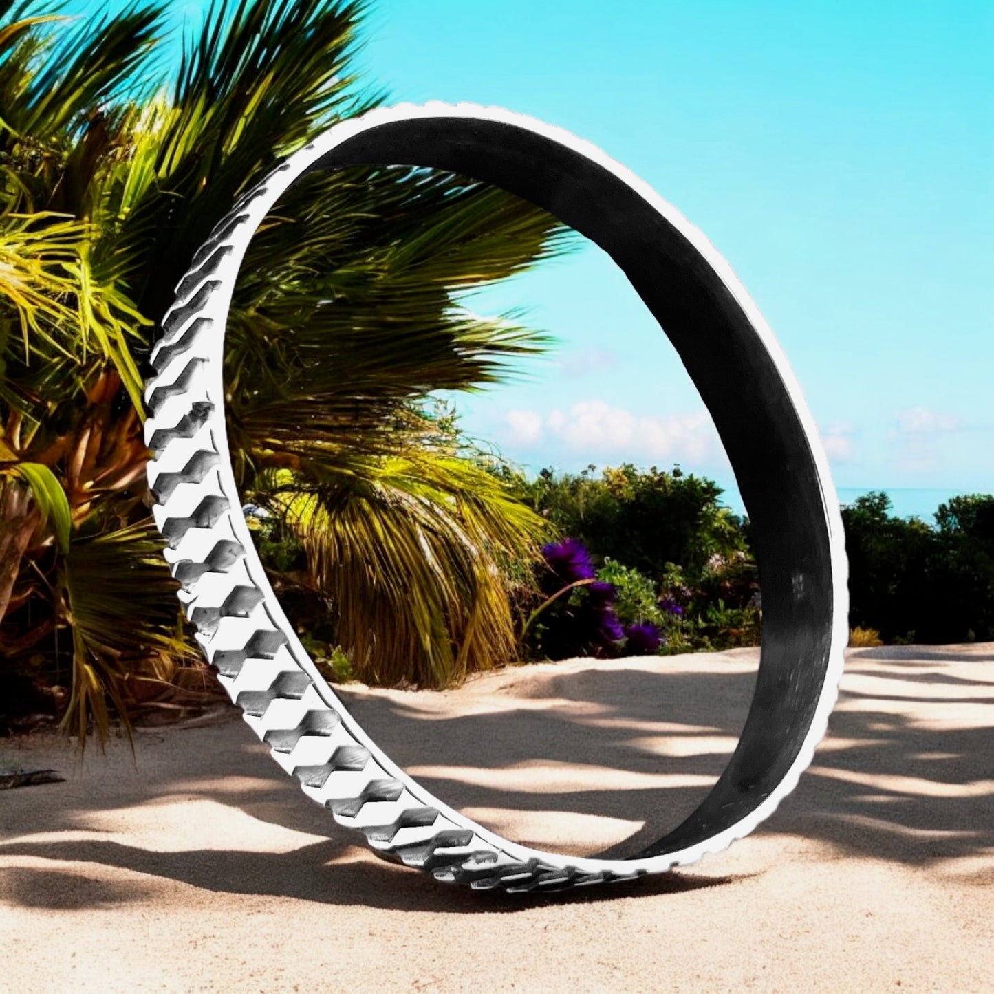 Sterling Silver .925 Bangle Bracelet 65mmx10mm Diamond Pattern
