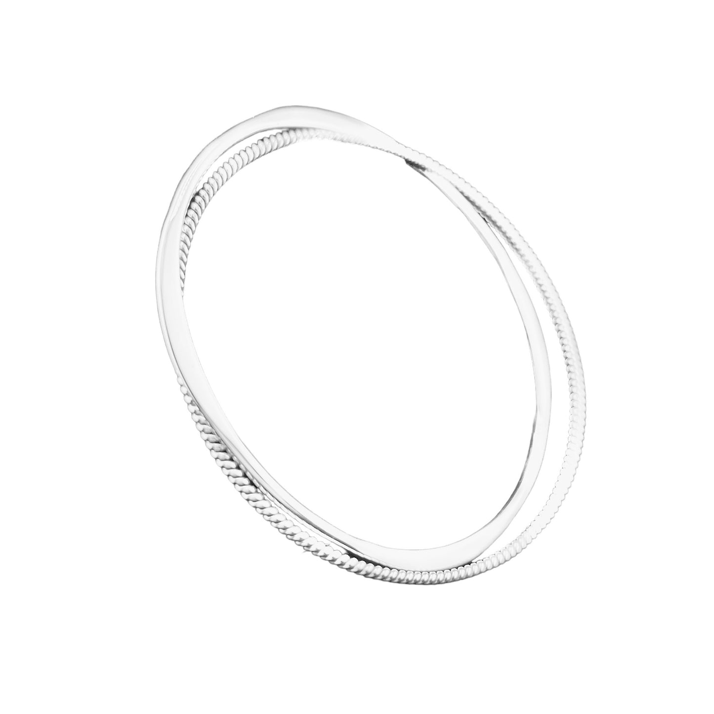 Sterling Silver .925 Bangle Bracelet 65mmx1mm Two Band smoothflat with rope