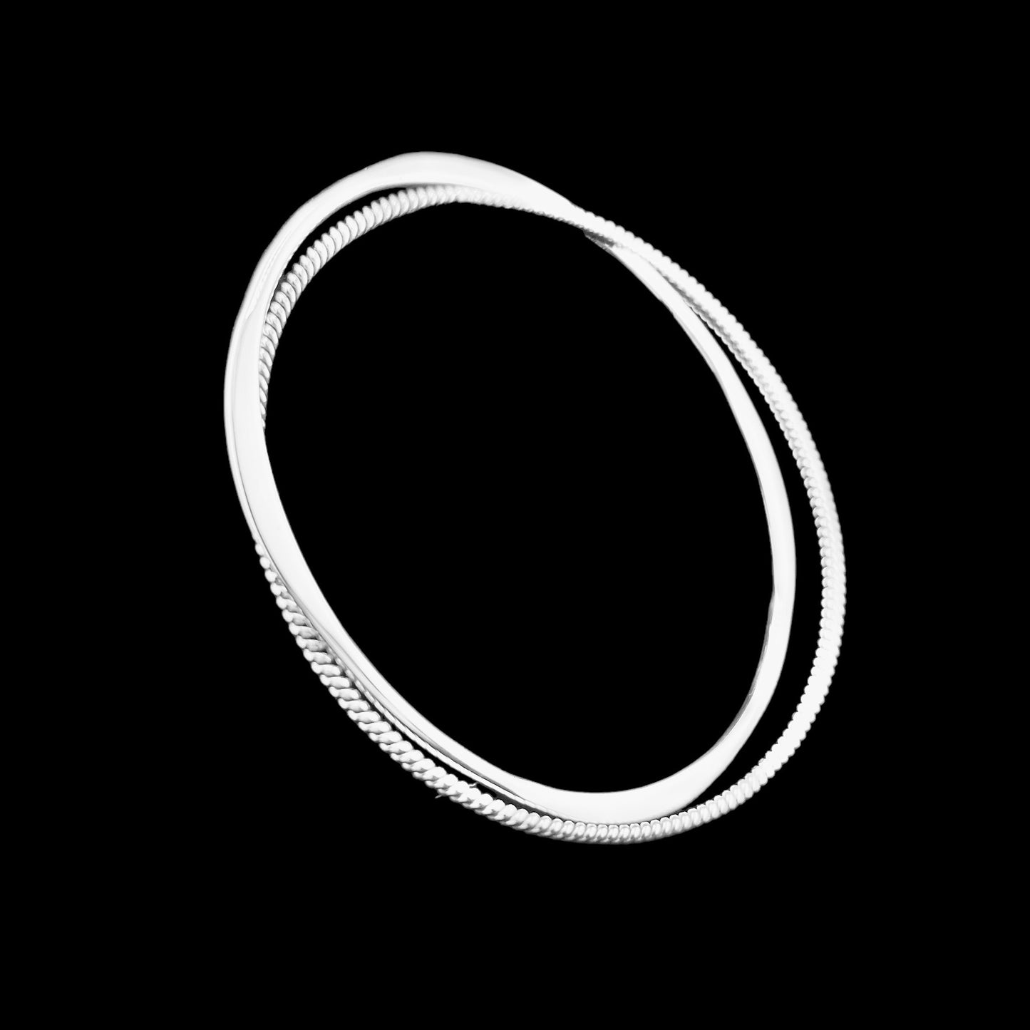 Sterling Silver .925 Bangle Bracelet 65mmx1mm Two Band smoothflat with rope