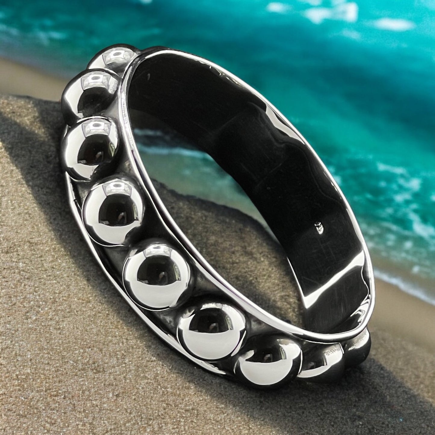 Sterling Silver .925 Bangle Bracelet 68mmx15mm Spheres Bolitas