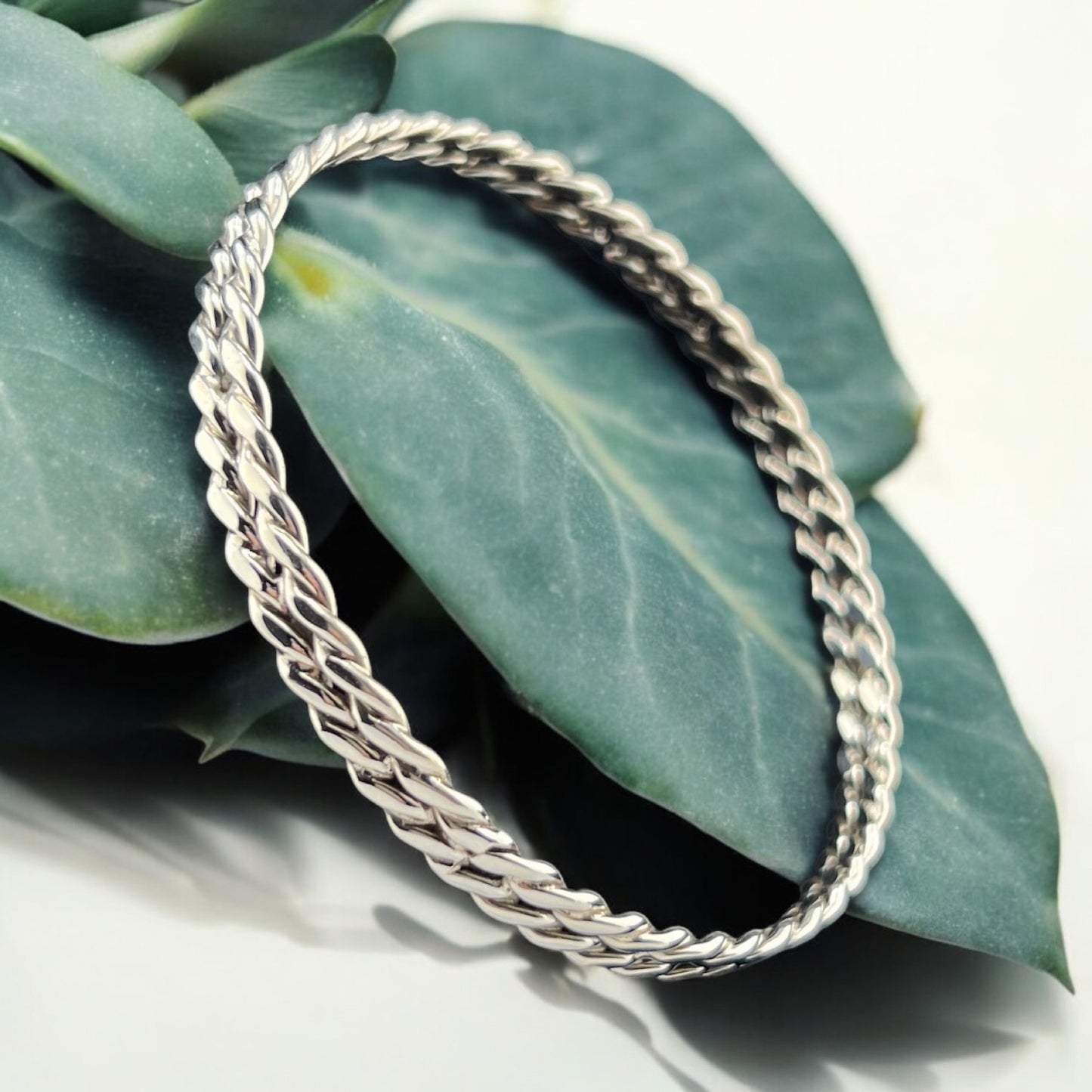 Sterling Silver .925 Bangle Bracelet 65mmx1mm Rope Round