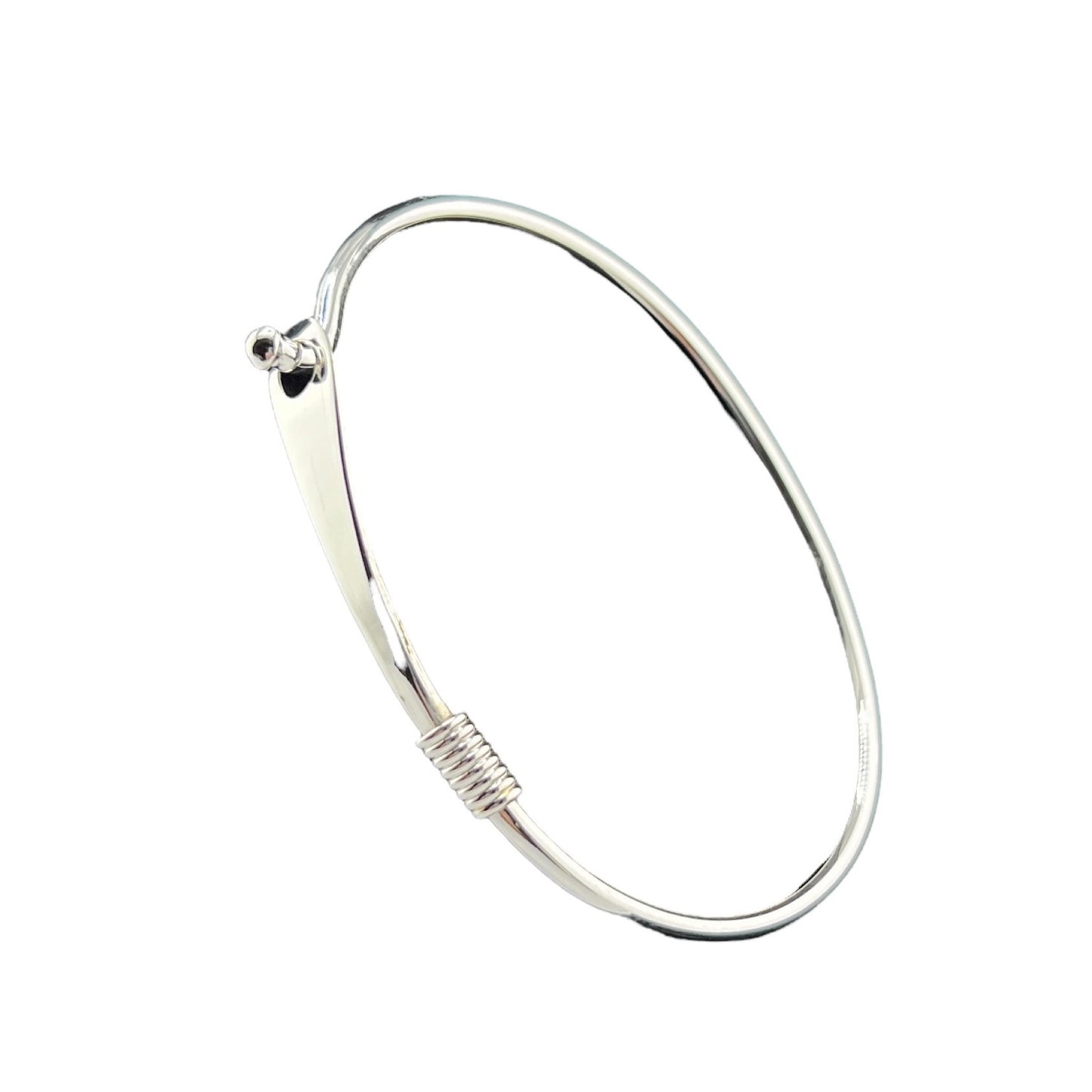 Sterling Silver .925 Bangle Bracelet 70mmx4mm Round Smooth with Hammered connection