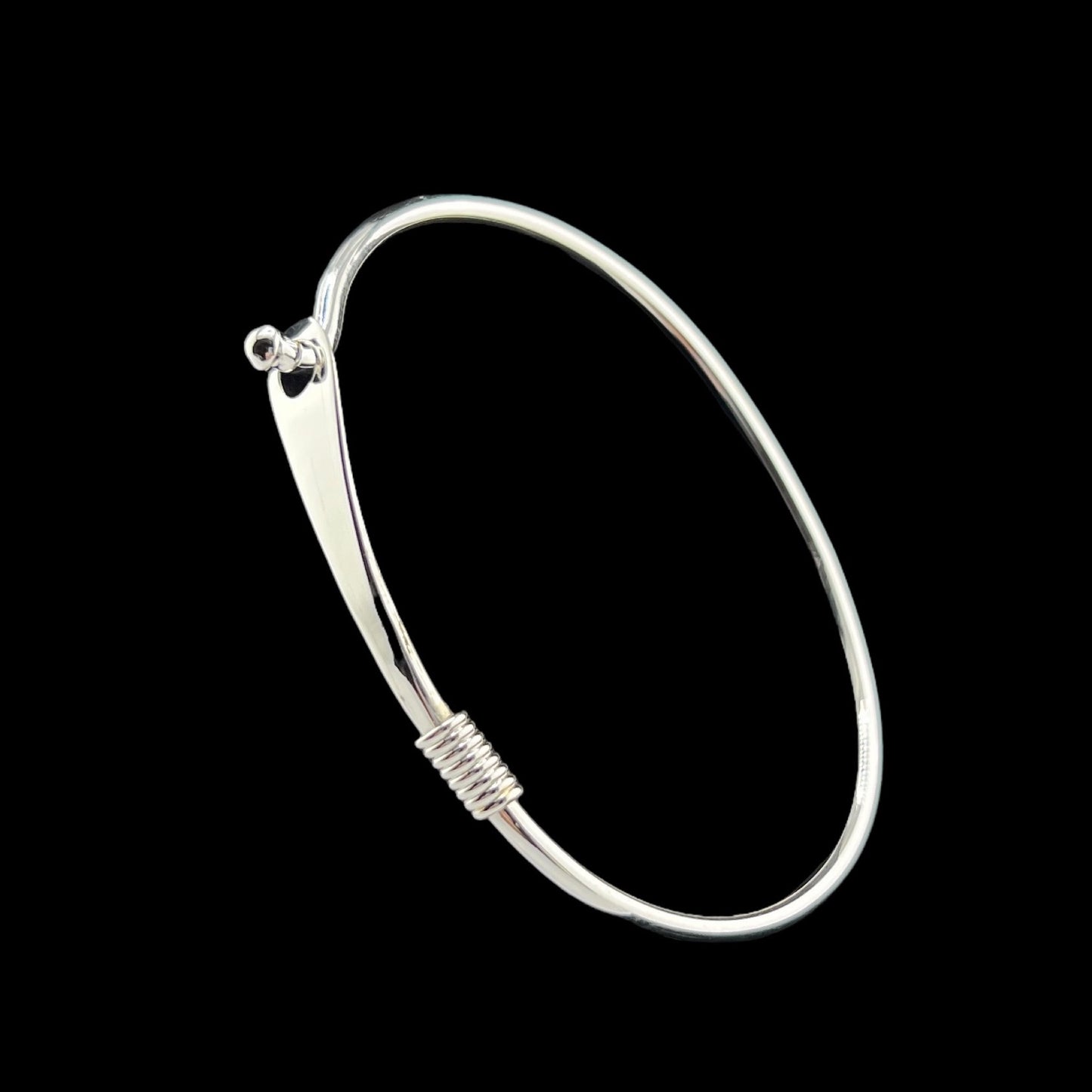 Sterling Silver .925 Bangle Bracelet 70mmx4mm Round Smooth with Hammered connection