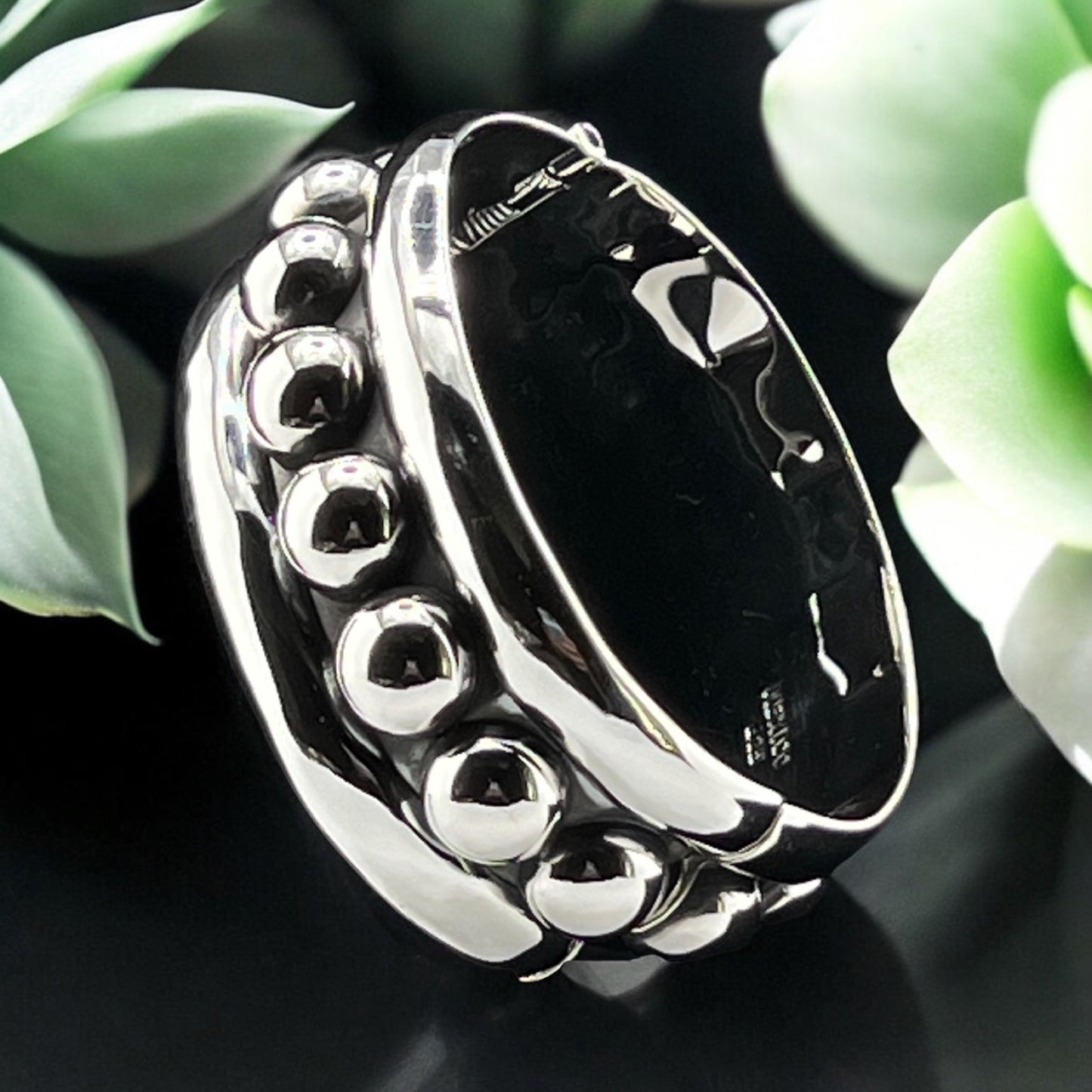 Sterling Silver .925 Bangle Bracelet 60mmx39mm Oval with Spheres Bolitas