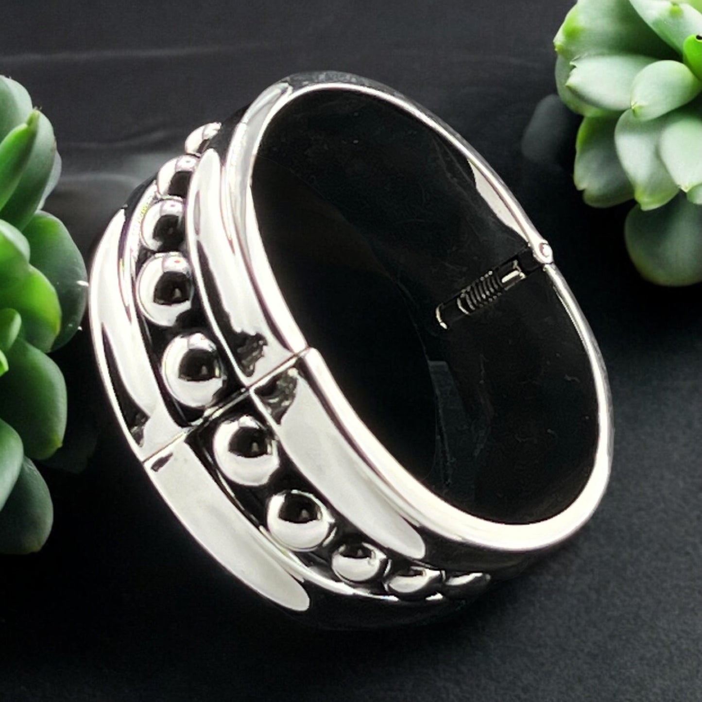 Sterling Silver .925 Bangle Bracelet 65mmx24mm Oval with Spheres