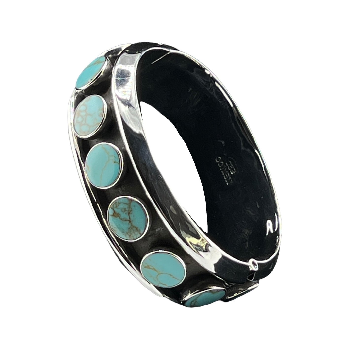 Sterling Silver .925 Bangle Bracelet 65mmx24mm Oval with Turquoise Accents