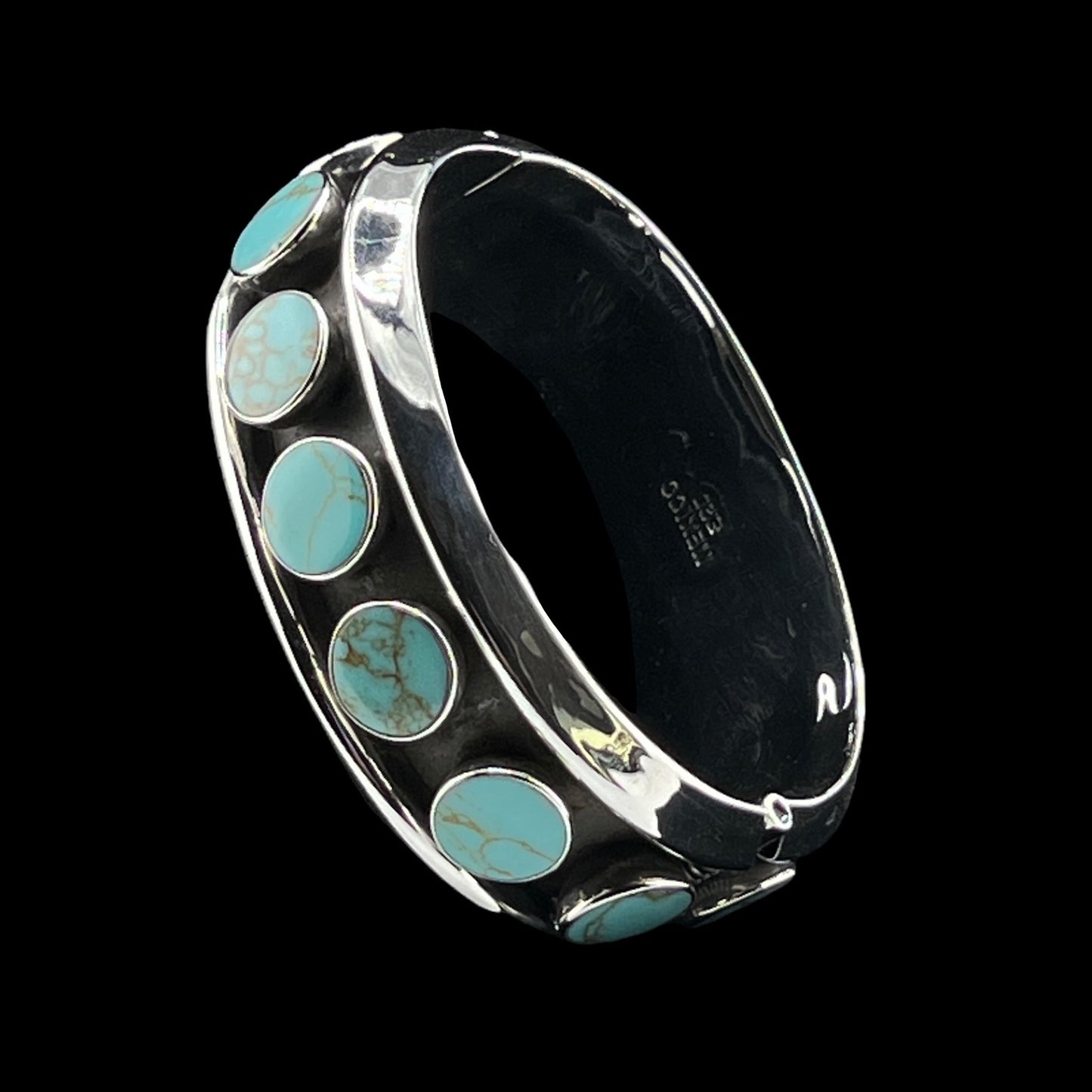Sterling Silver .925 Bangle Bracelet 65mmx24mm Oval with Turquoise Accents