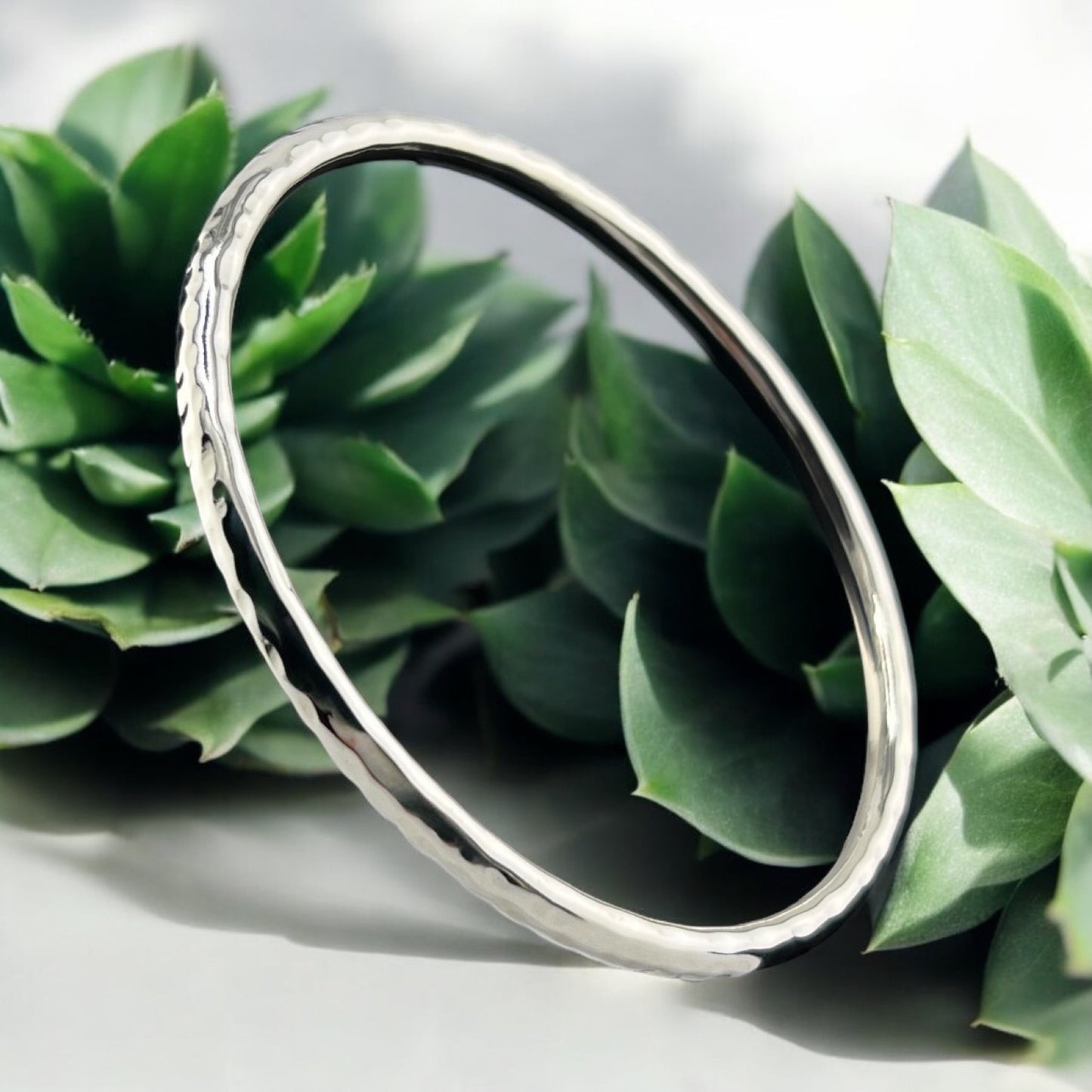 Sterling Silver .925 Bangle Bracelet 65mmx2mm Hammered