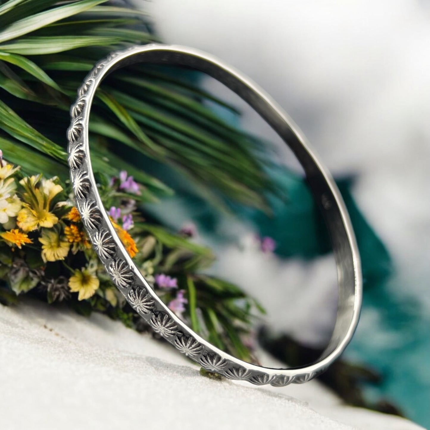 Sterling Silver .925 Bangle Bracelet 65mmx3mm Bolita Sun