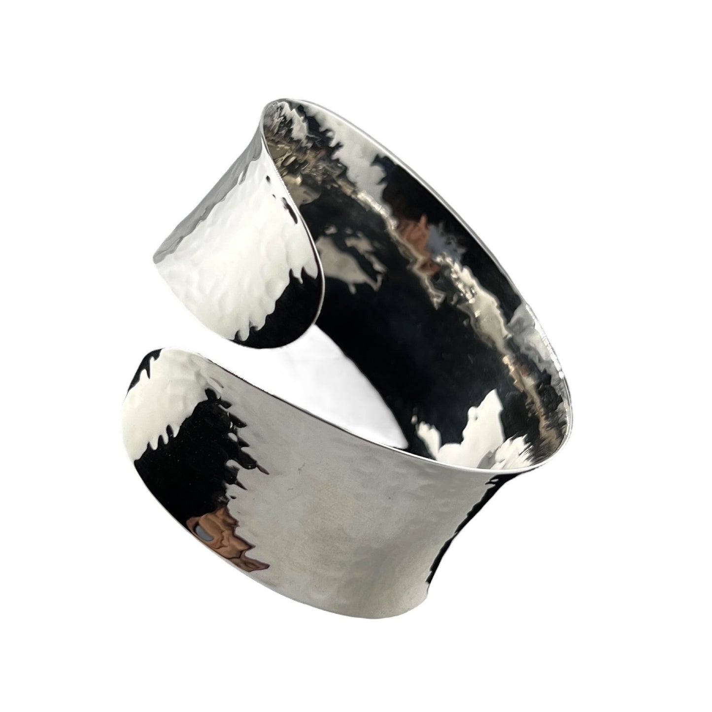 Sterling Silver .925 Bangle Bracelet 60mmx30mm Cupped Hammer finish Overlap