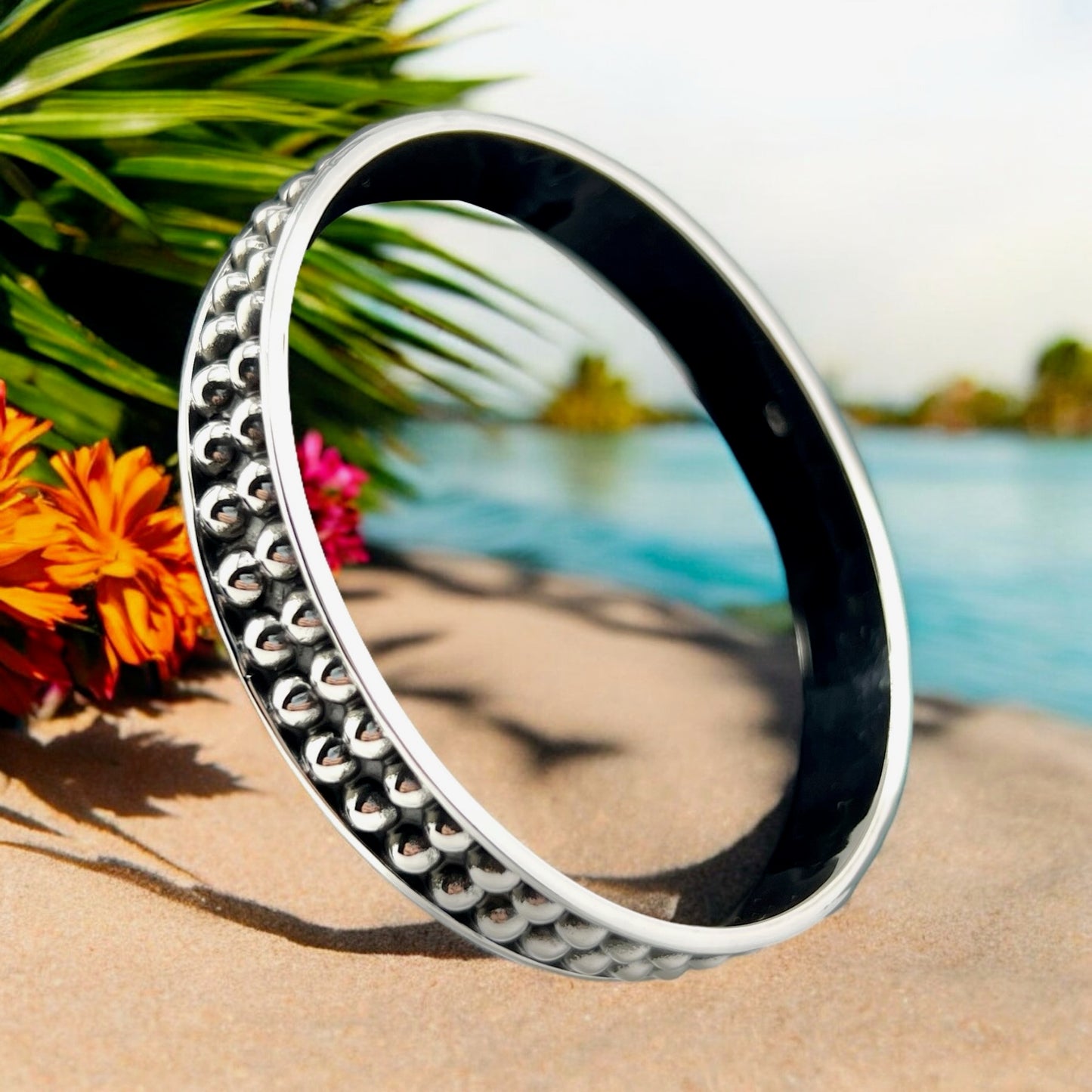 Sterling Silver .925 Bangle Bracelet 65mmx10mm double Bolita