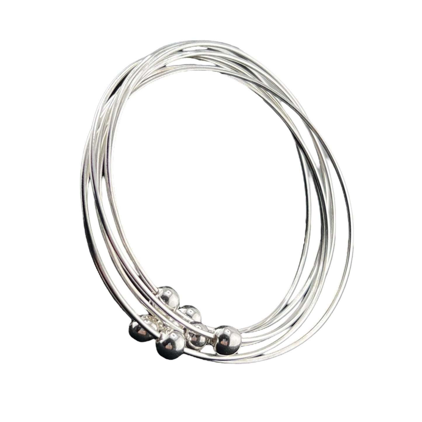Sterling Silver .925 Bangle Bracelet 70mmx10mm 7 strand with Balls