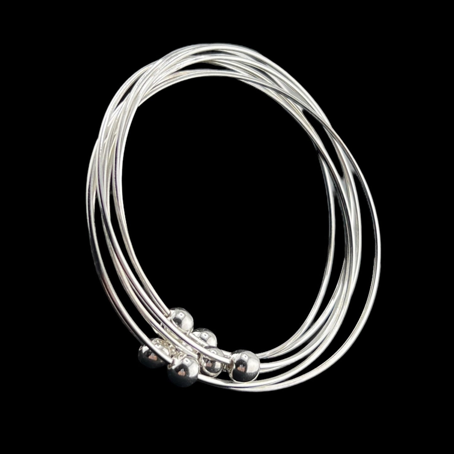 Sterling Silver .925 Bangle Bracelet 70mmx10mm 7 strand with Balls