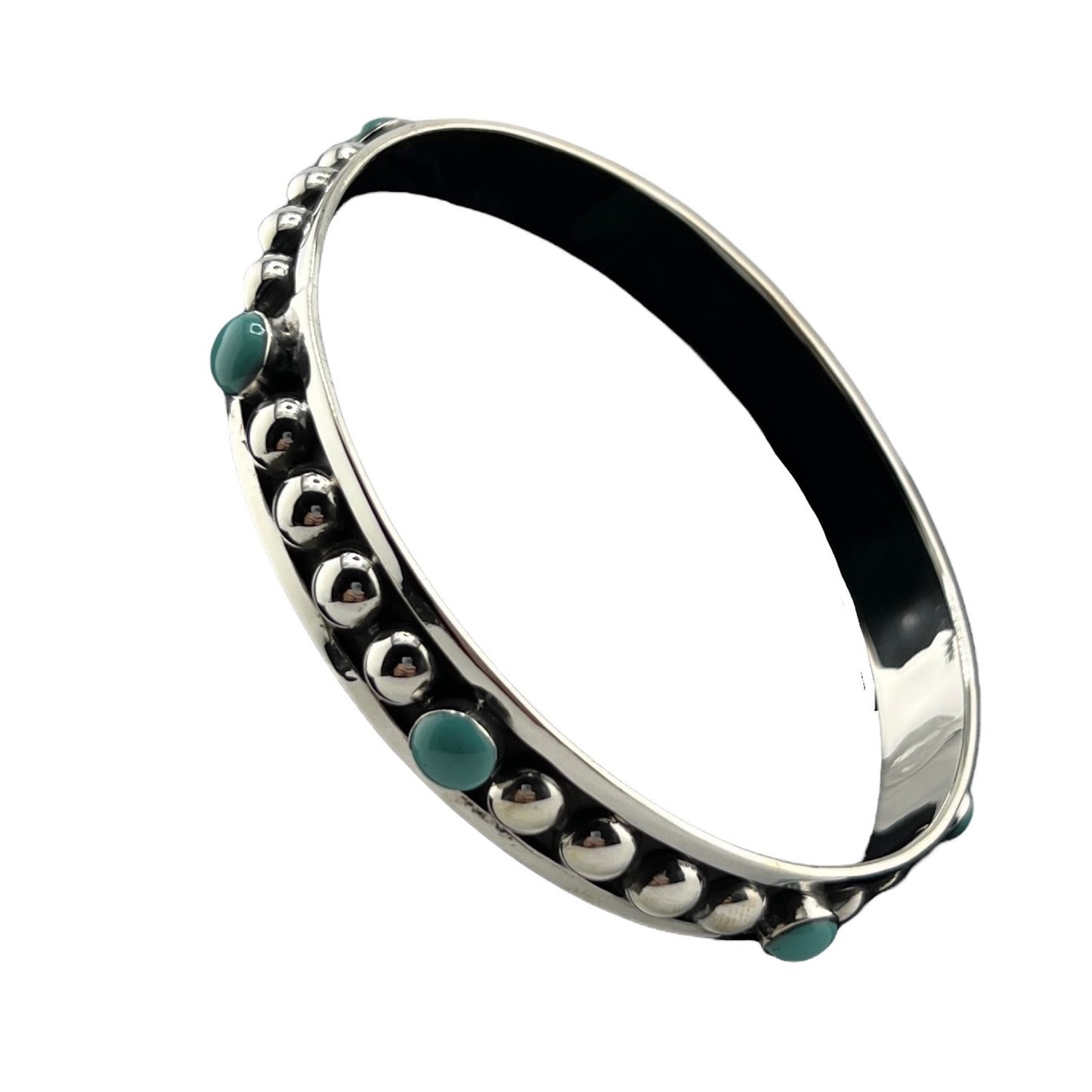 Sterling Silver .925 Bangle Bracelet 71mmx5mm Silver Sphere with Turquoise