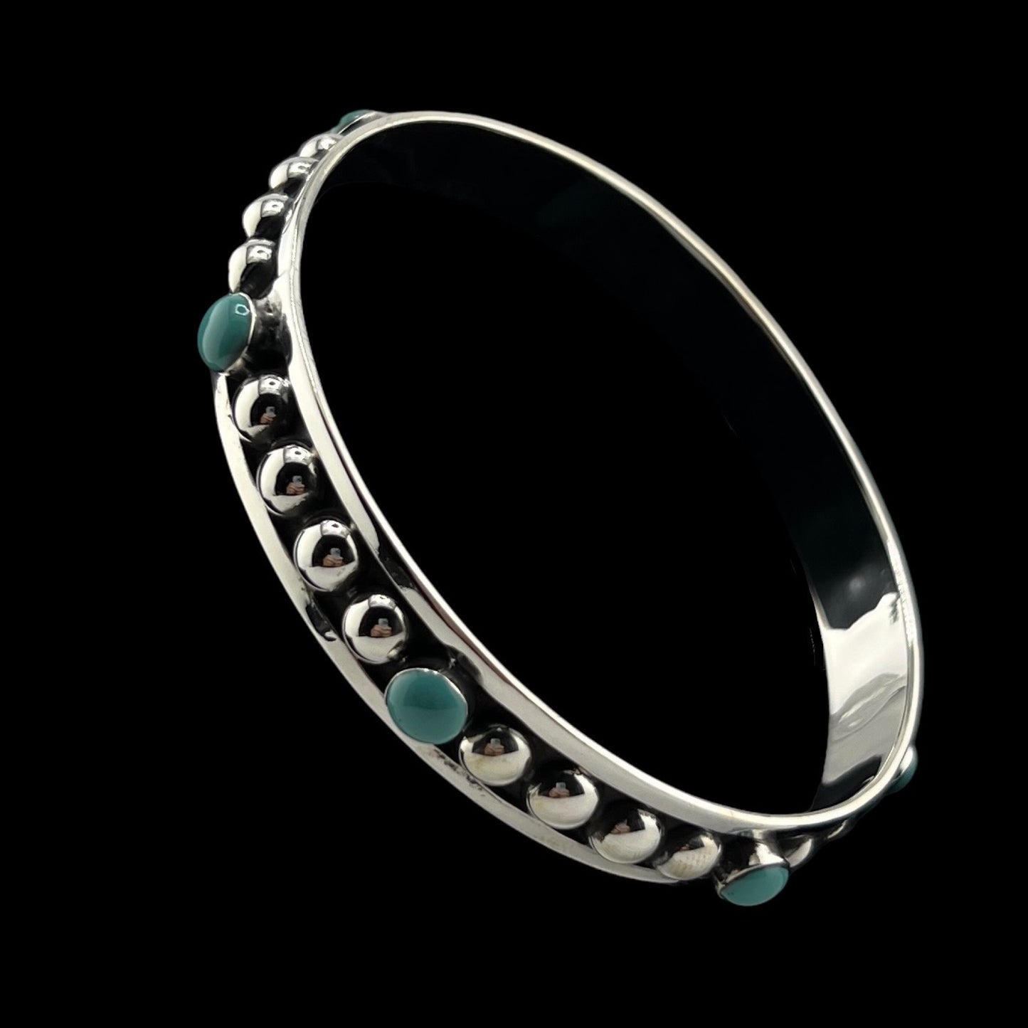 Sterling Silver .925 Bangle Bracelet 71mmx5mm Silver Sphere with Turquoise