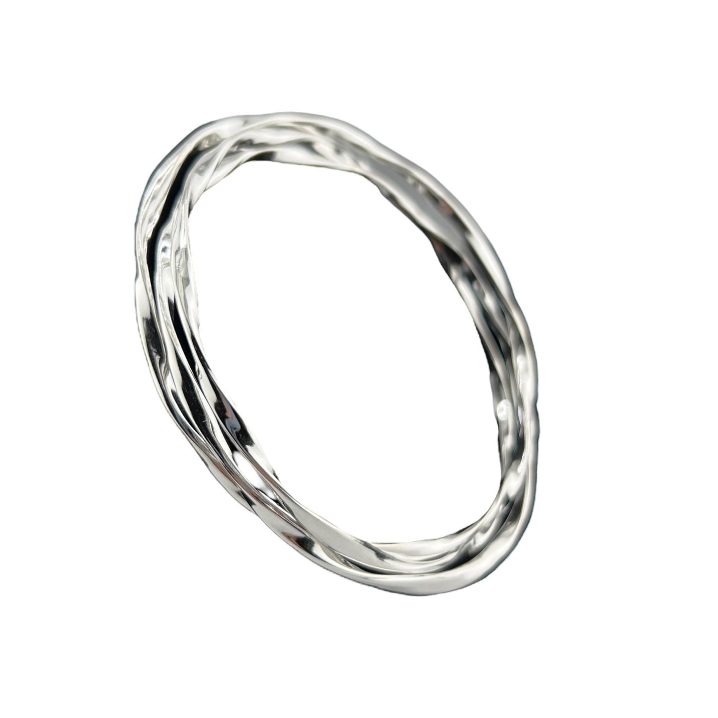 Sterling Silver .925 Bangle Bracelet 65mmx5mm 3 strand Undulating Smooth