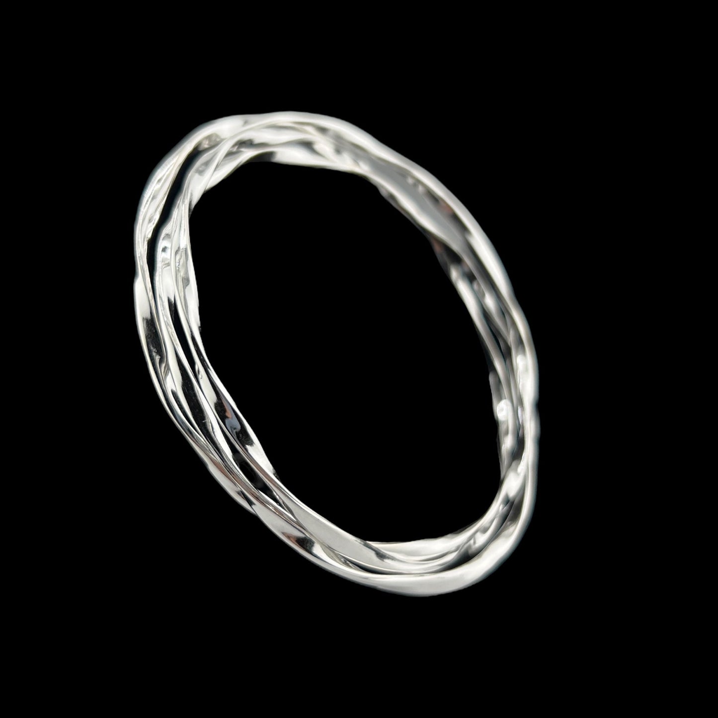 Sterling Silver .925 Bangle Bracelet 65mmx5mm 3 strand Undulating Smooth