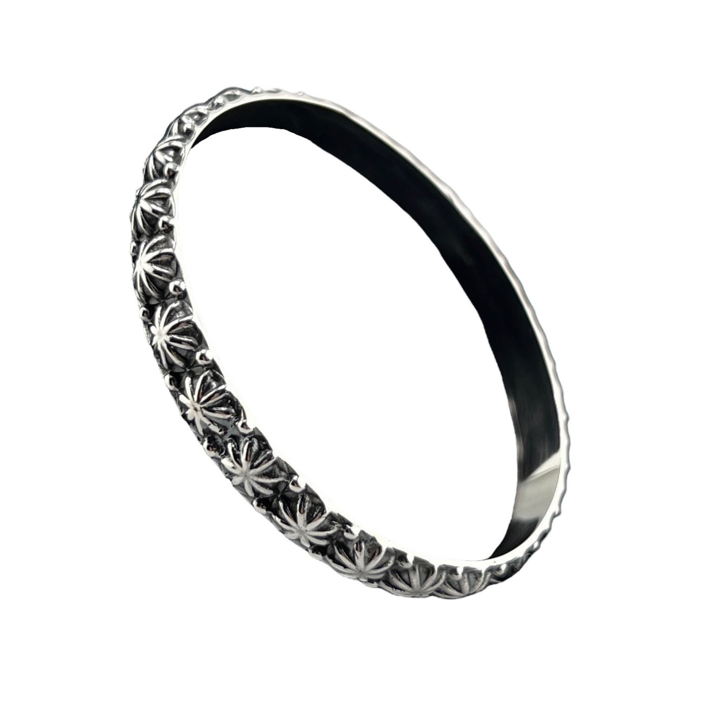 Sterling Silver .925 Bangle Bracelet 63mmx5mm Snowflake Sun