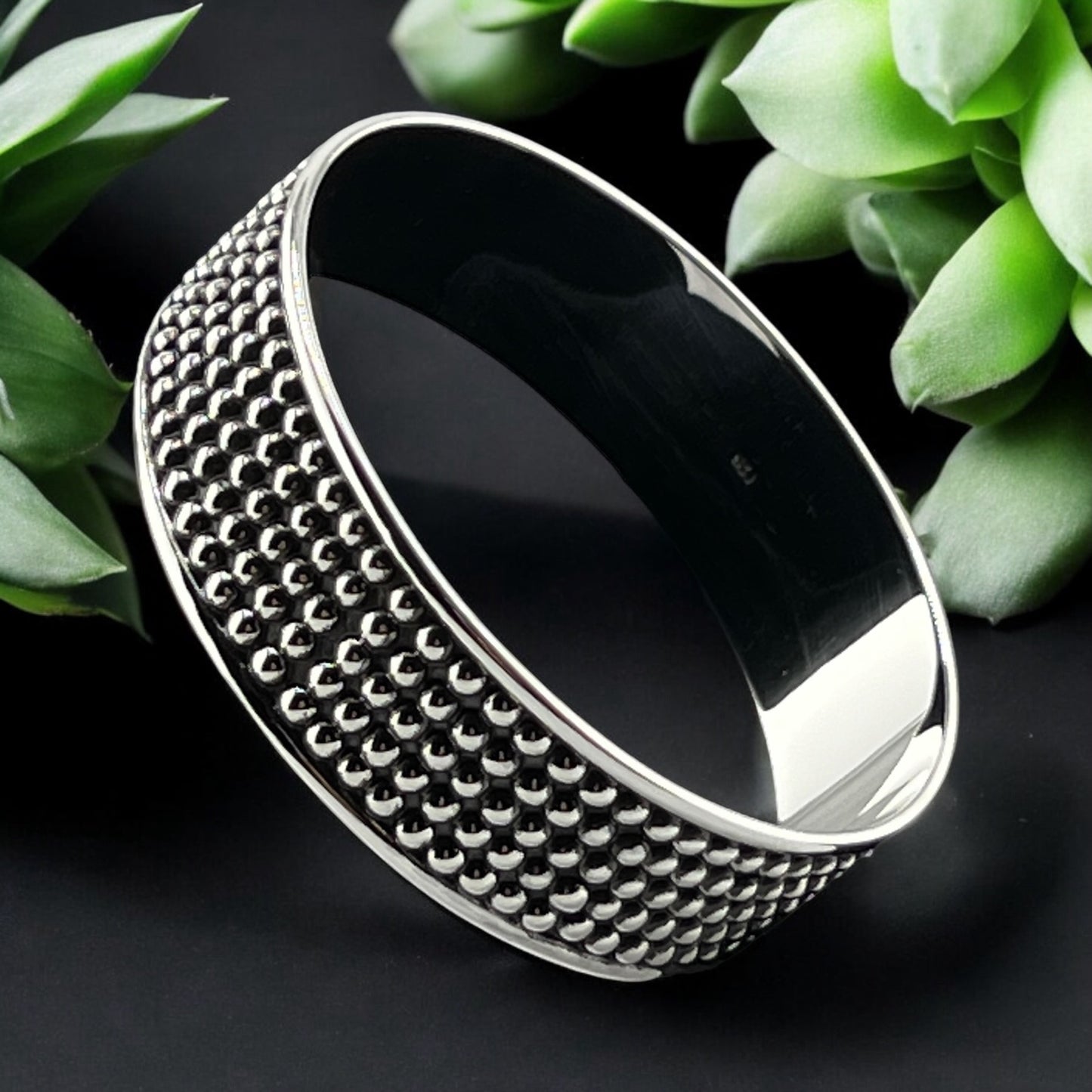 Sterling Silver .925 Bangle Bracelet 65mmx20mm Bolitas