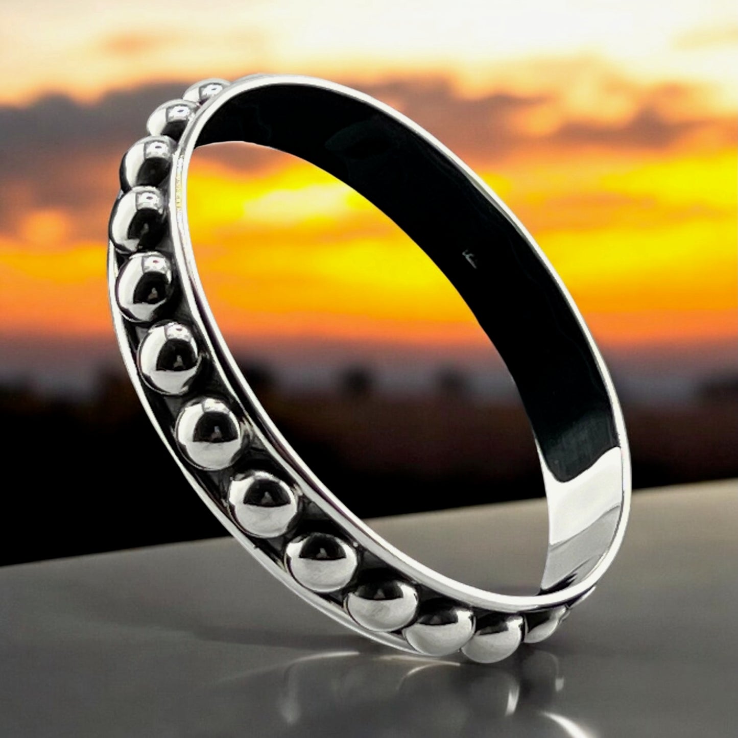 Sterling Silver .925 Bangle Bracelet 65mmx12mm Bolitas