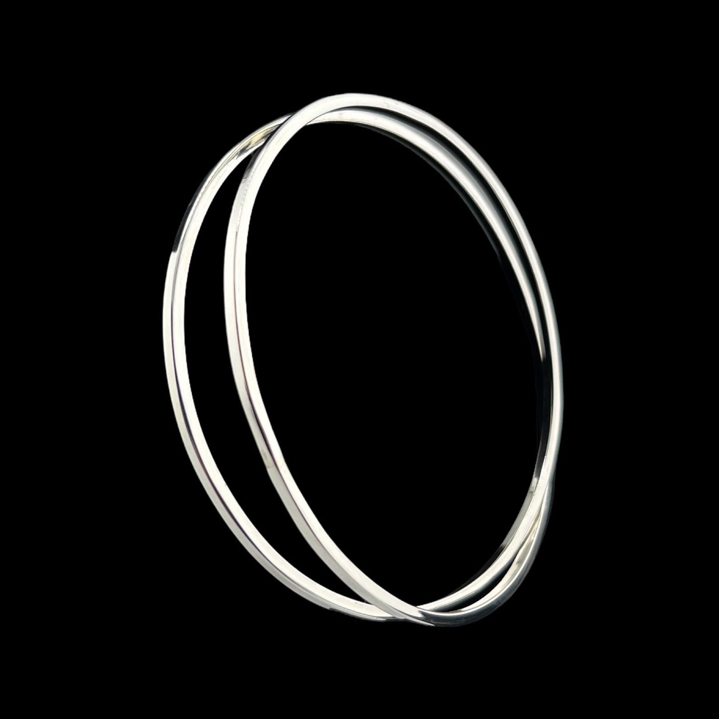 Sterling Silver .925 Bangle Bracelet 68mmx8mm 2Strand Square element