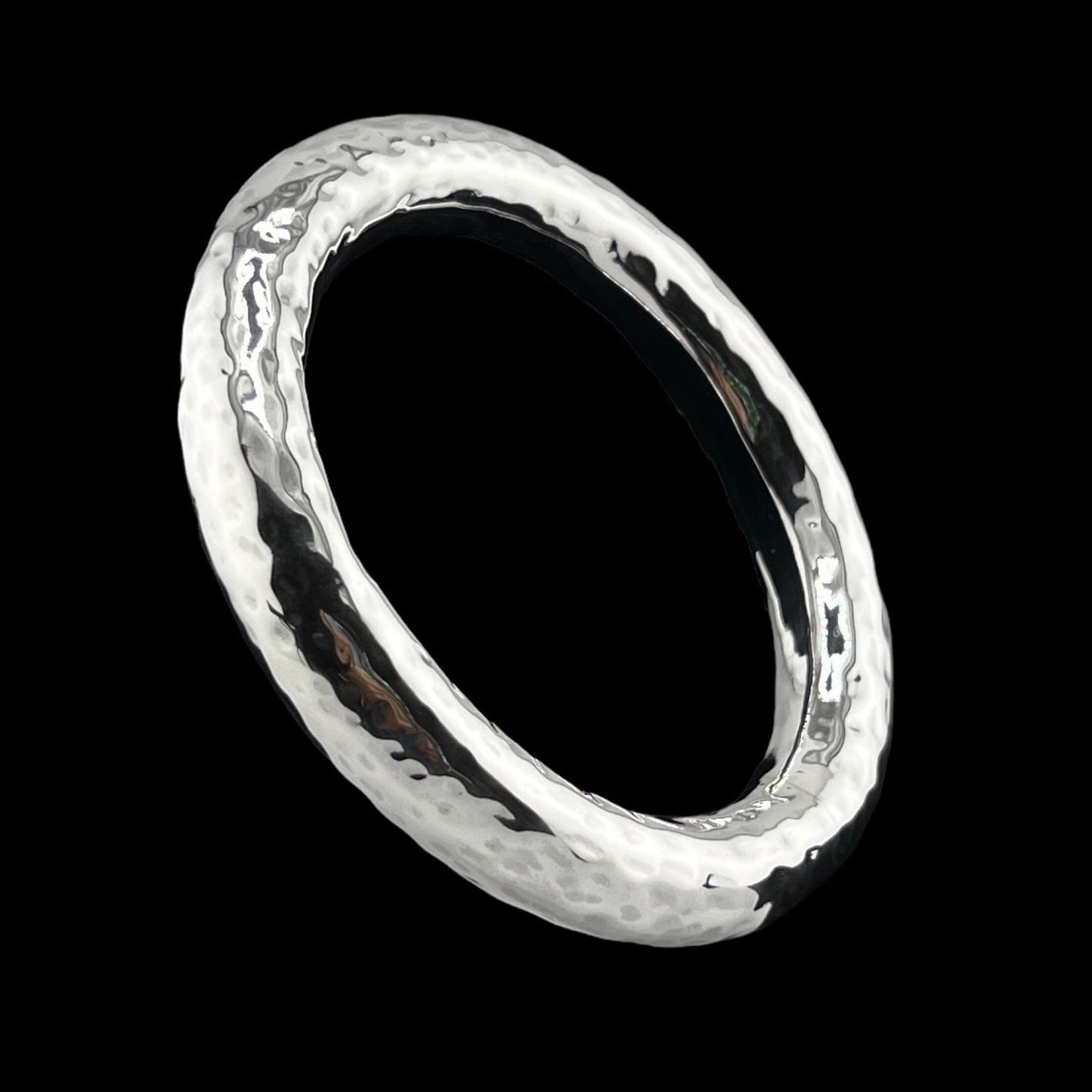 Sterling Silver .925 Bangle Bracelet 80mmx10mm Round Hammered