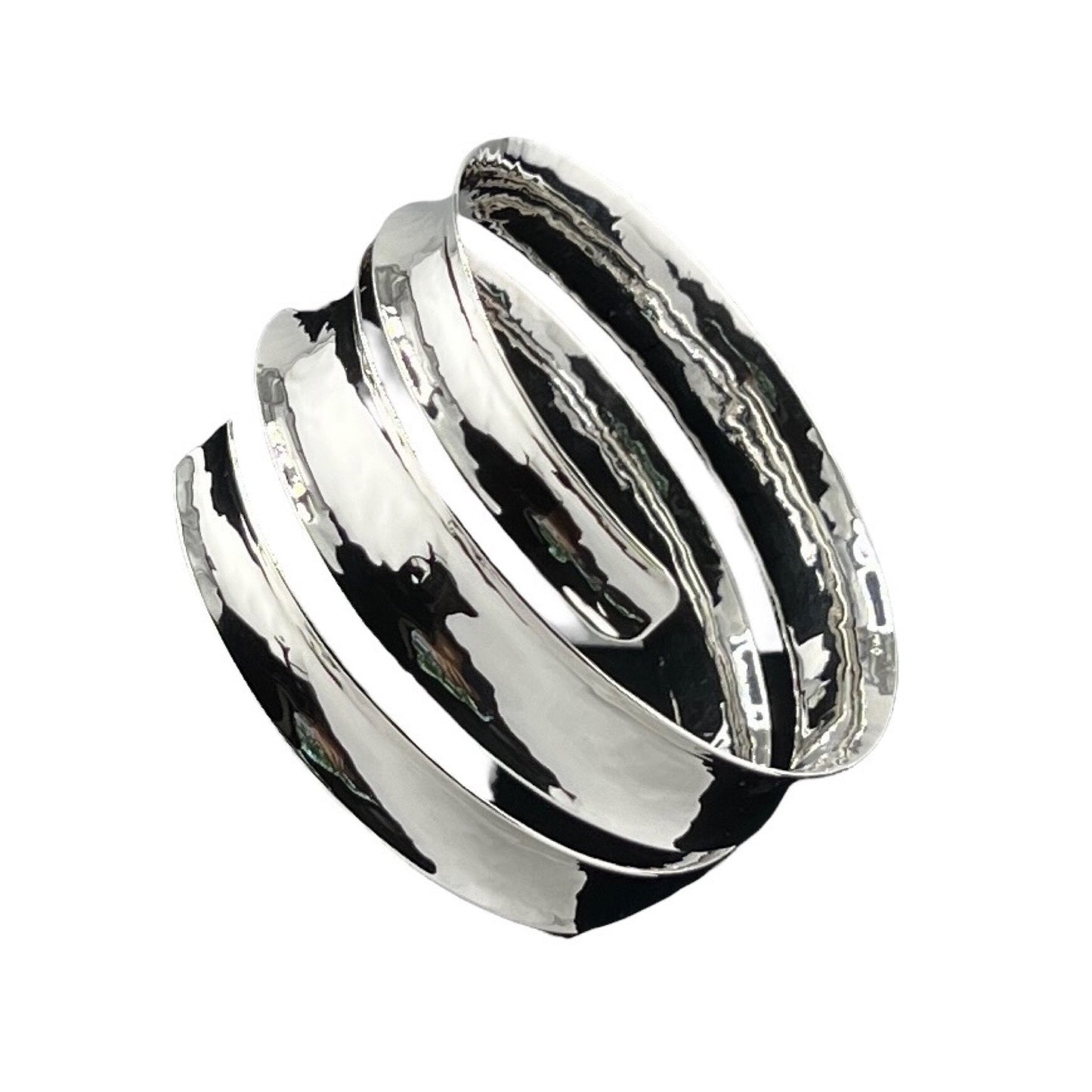 Sterling Silver .925 Bangle Bracelet 65mmx35mm Cupped with 3 Windings