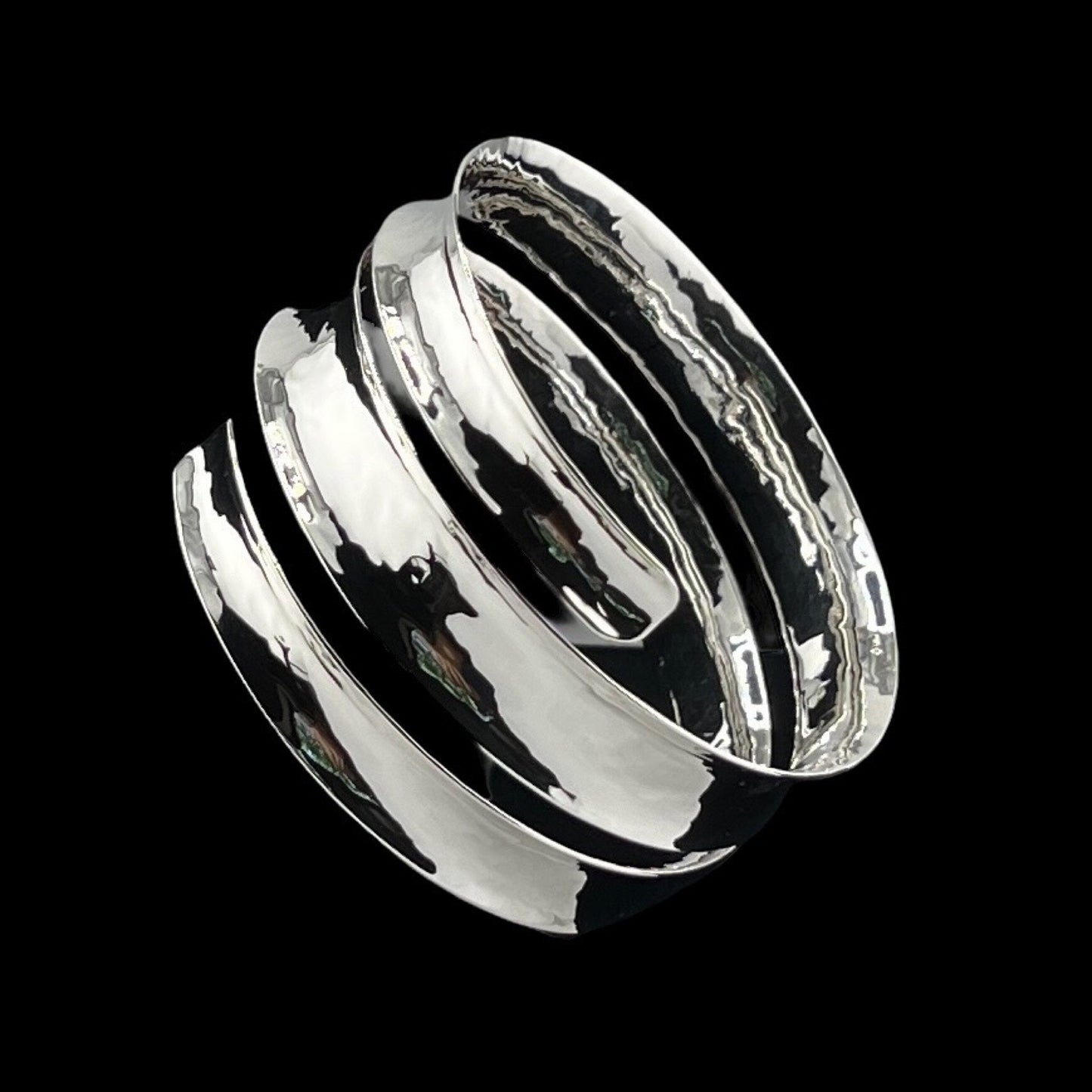 Sterling Silver .925 Bangle Bracelet 65mmx35mm Cupped with 3 Windings