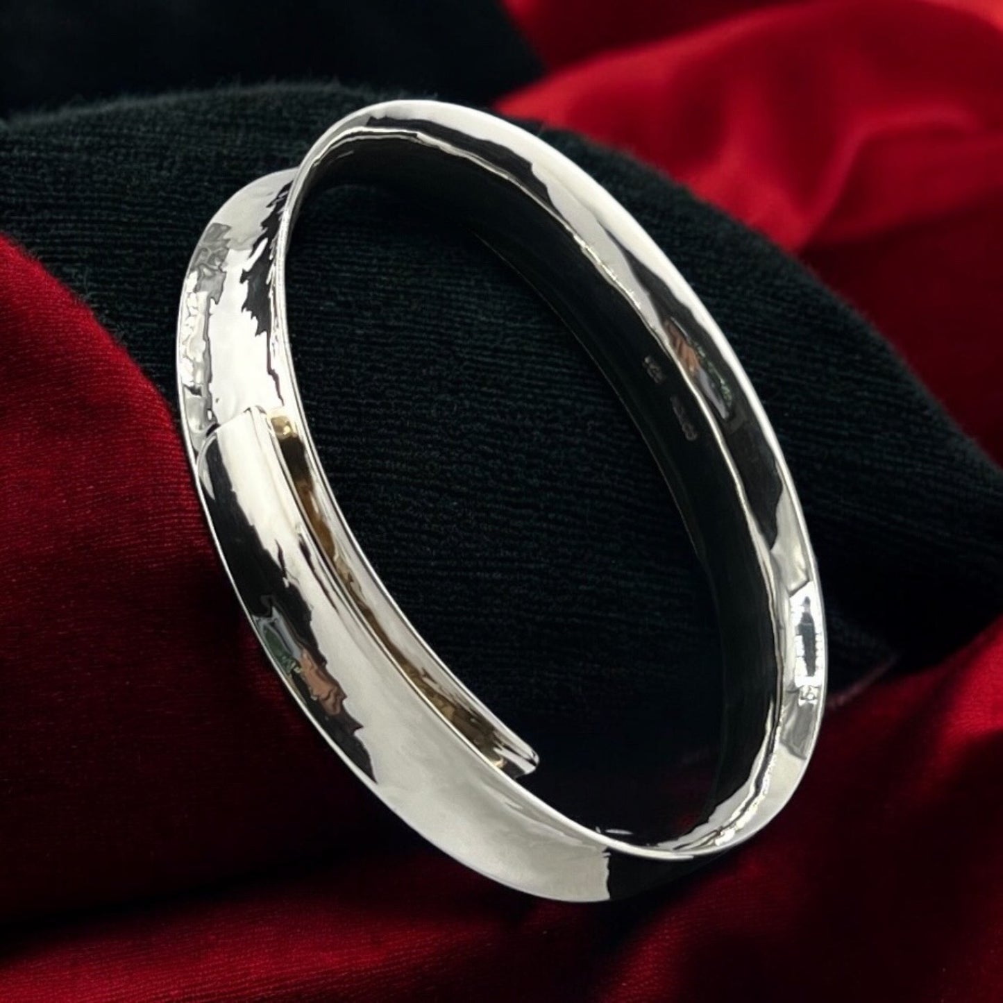 Sterling Silver .925 Bangle Bracelet 65mmx10mm Cupped Smooth Finish