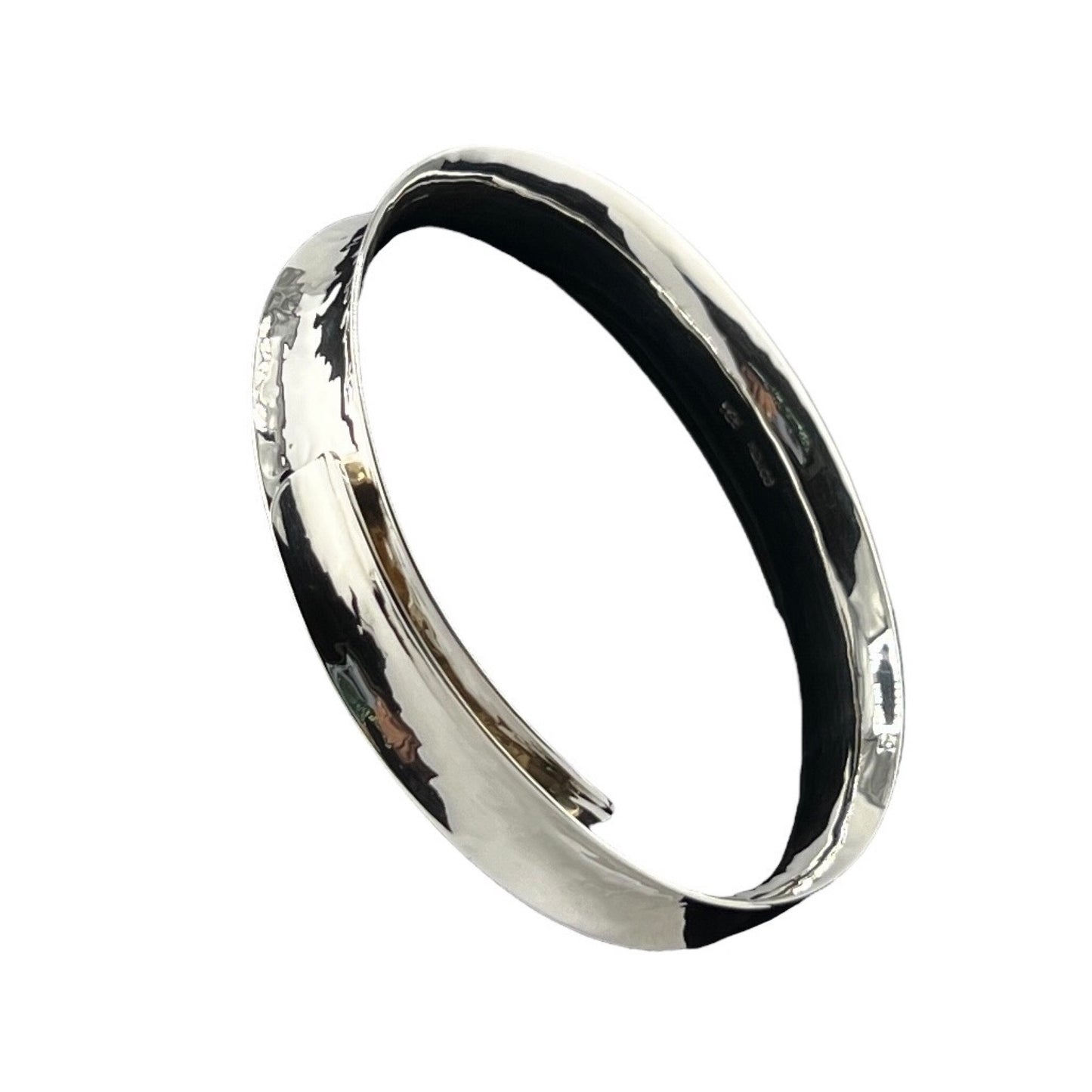 Sterling Silver .925 Bangle Bracelet 65mmx10mm Cupped Smooth Finish
