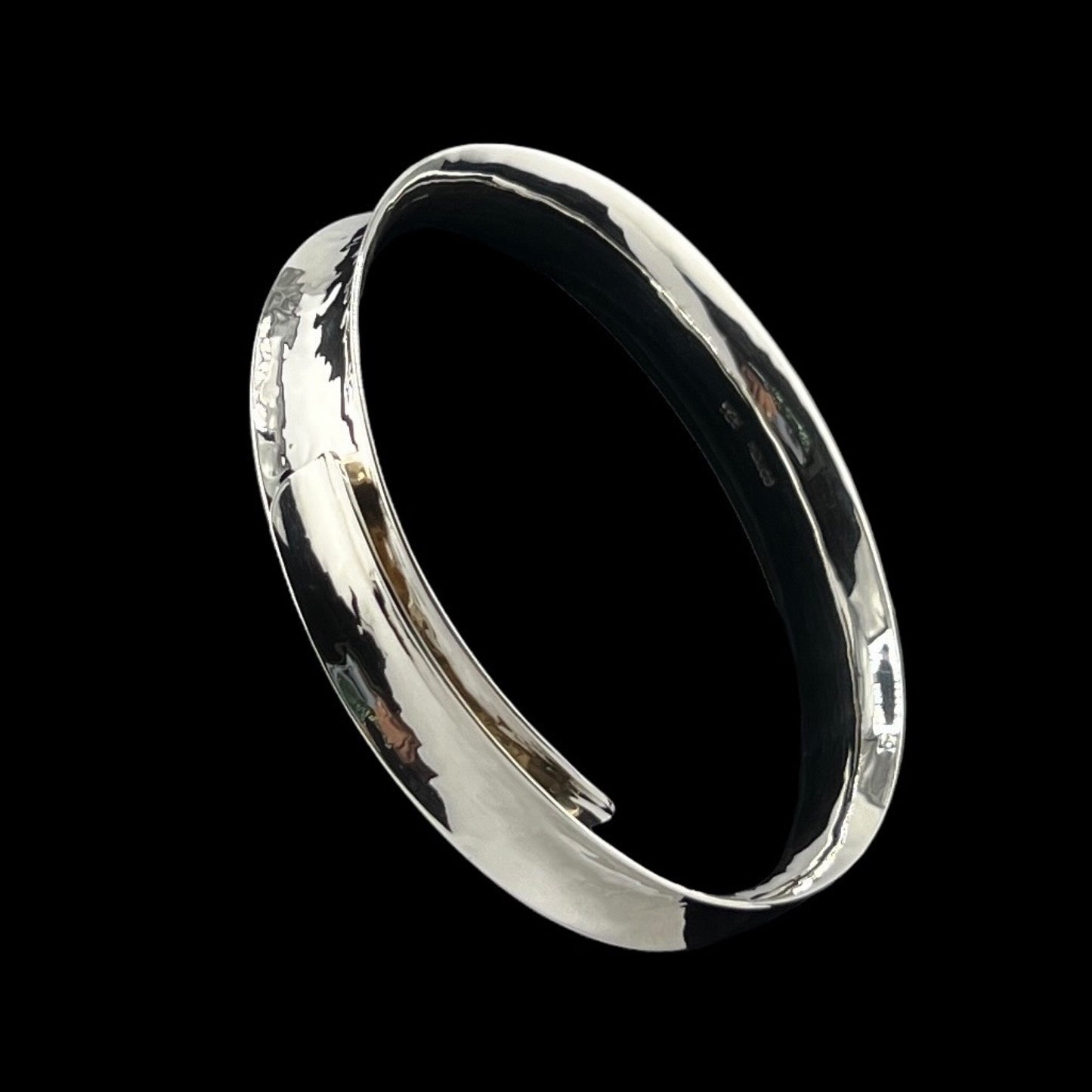 Sterling Silver .925 Bangle Bracelet 65mmx10mm Cupped Smooth Finish