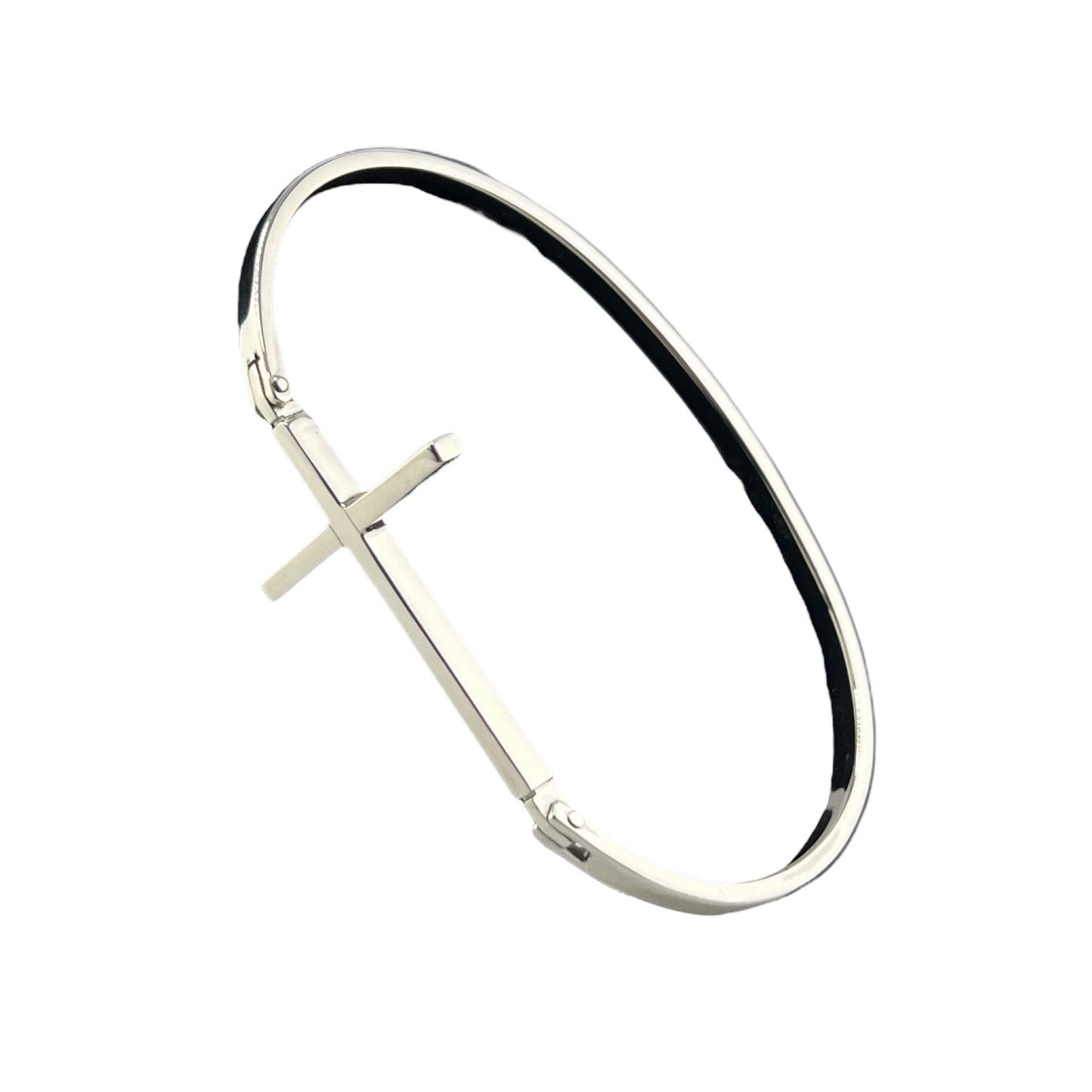 Sterling Silver .925 Bangle Bracelet 65mmx20 Rectangular wire with Cross