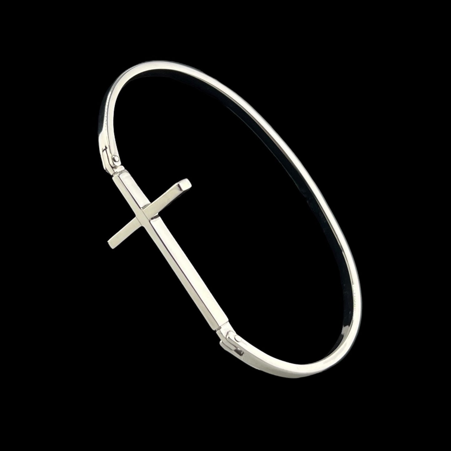 Sterling Silver .925 Bangle Bracelet 65mmx20 Rectangular wire with Cross