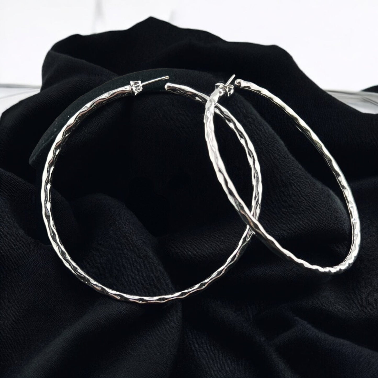 Sterling Silver .925 Hoop Post Earrings 70mmx2mm Undulating