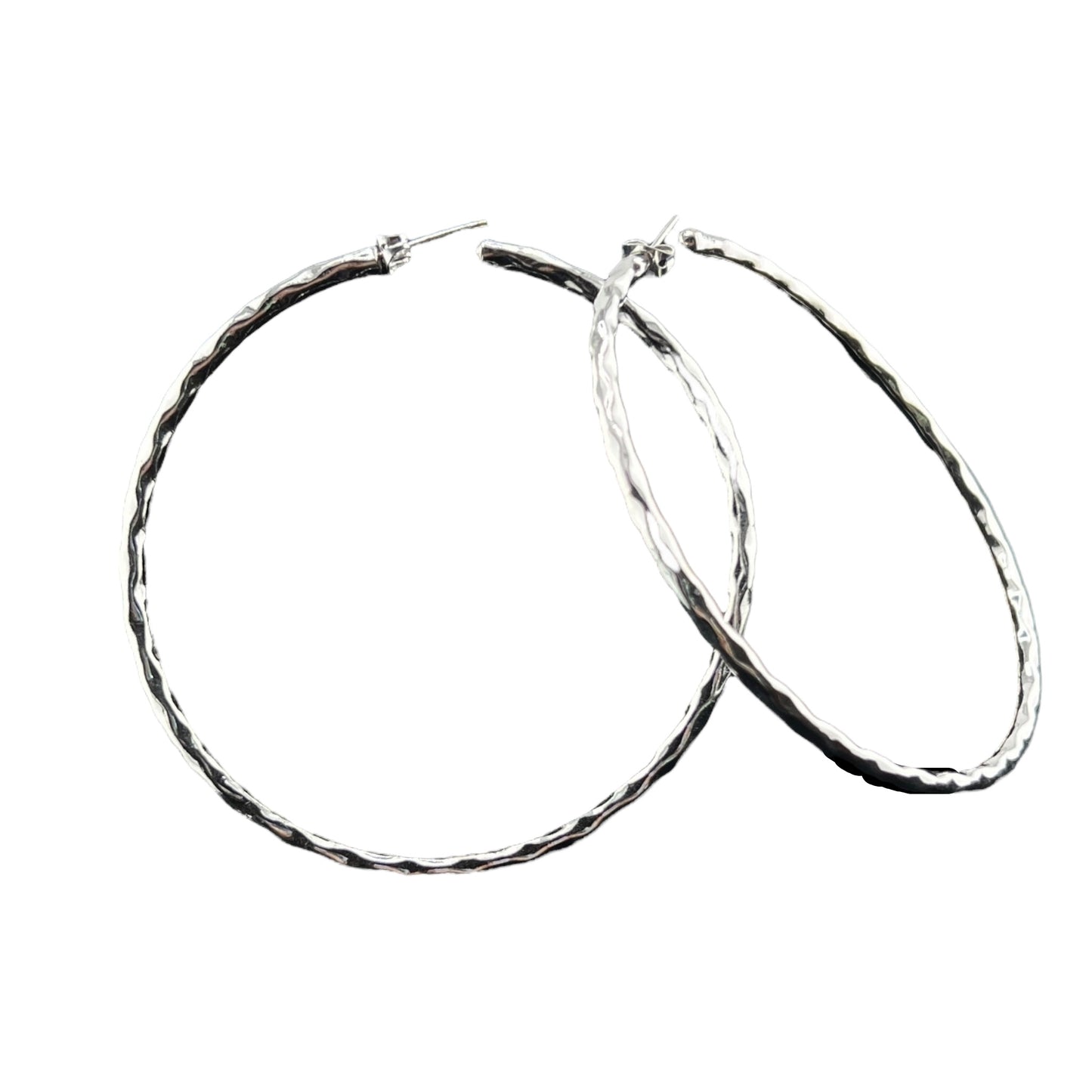 Sterling Silver .925 Hoop Post Earrings 70mmx2mm Undulating