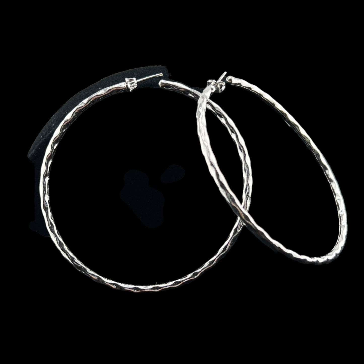 Sterling Silver .925 Hoop Post Earrings 70mmx2mm Undulating