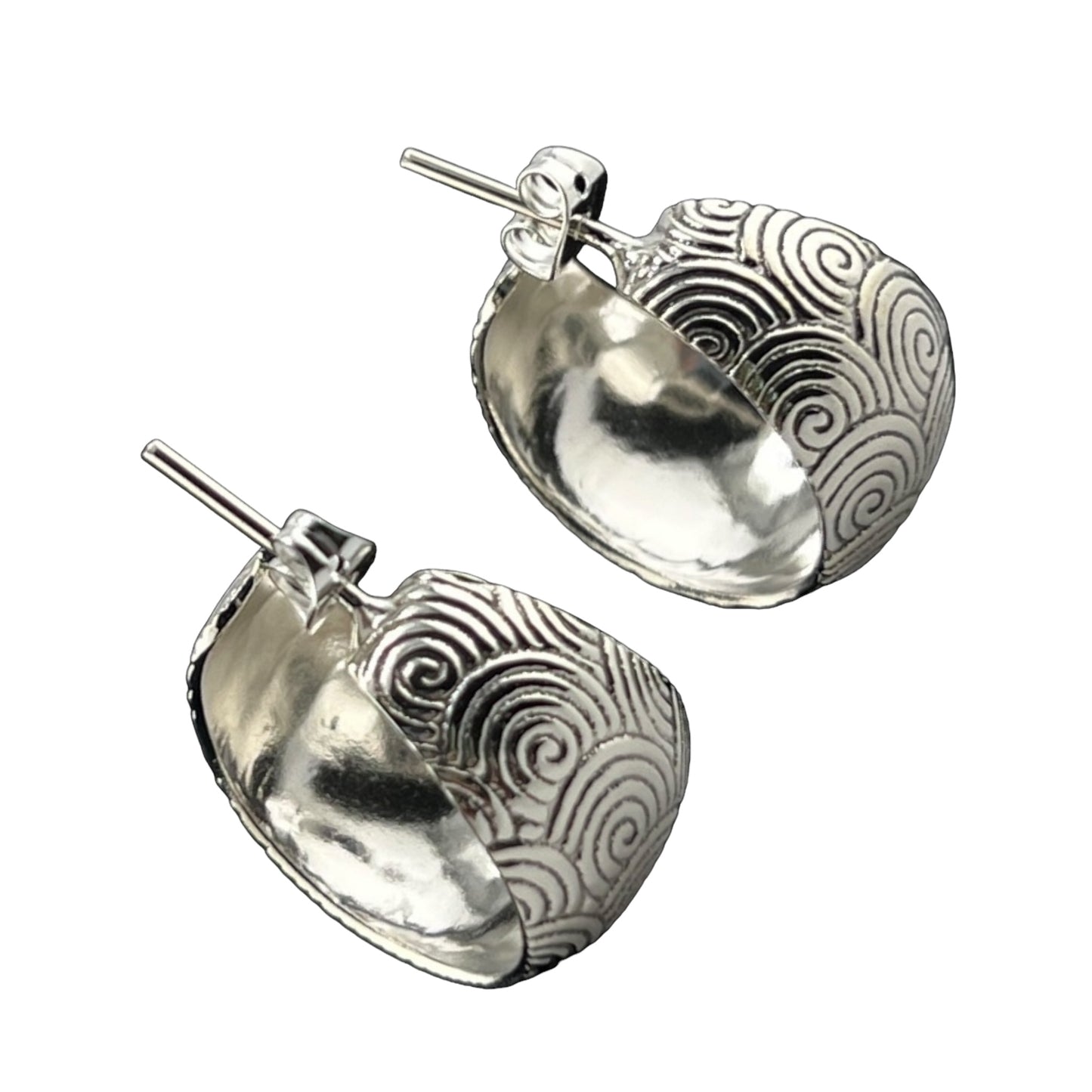Sterling Silver .925 HOOP Post Earrings 20mmx13mm Circular Patterns