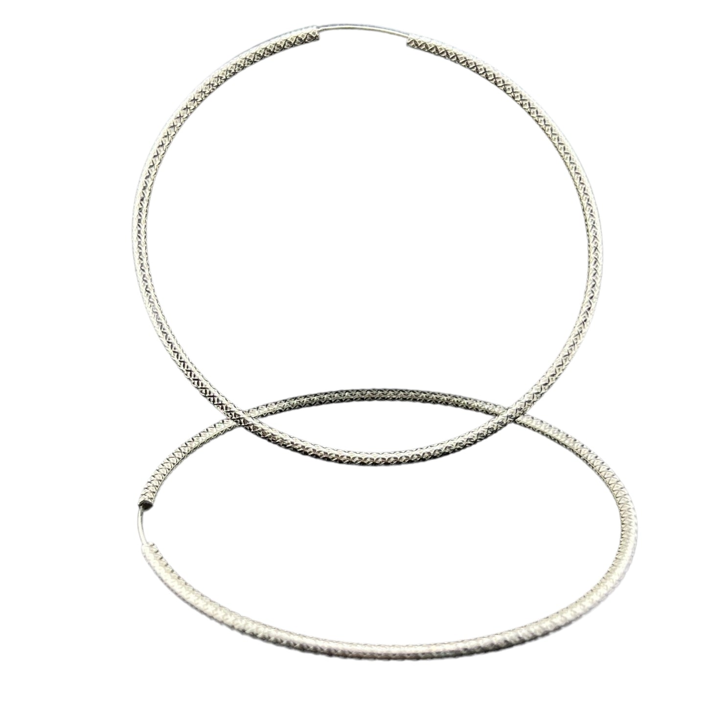 Sterling Silver .925 HOOP Endless Earrings 75mmx2mm Diamond Pattern