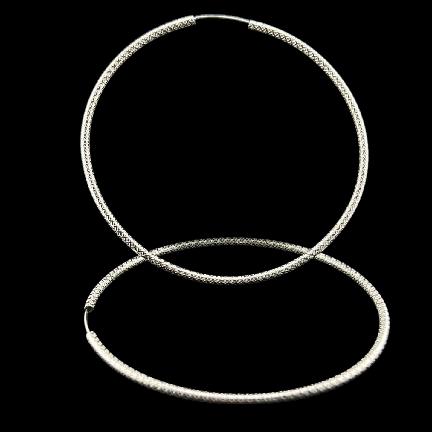 Sterling Silver .925 HOOP Endless Earrings 75mmx2mm Diamond Pattern