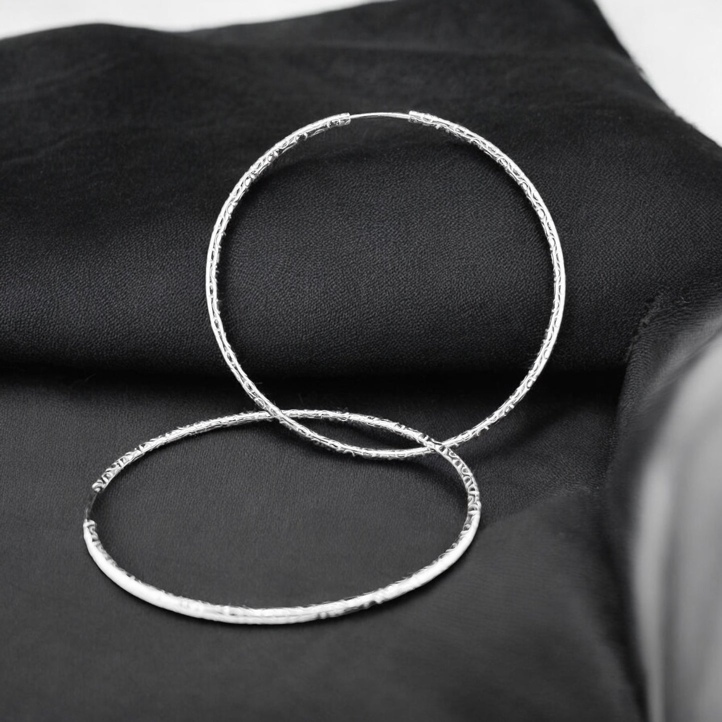 Sterling Silver .925 HOOP Endless Earrings 80mmx2mm Dot Dash Dot Pattern