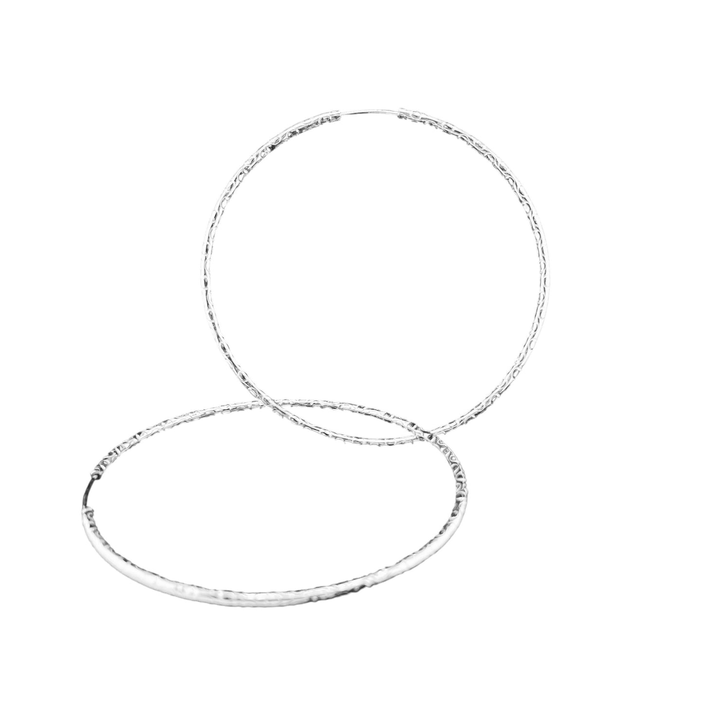 Sterling Silver .925 HOOP Endless Earrings 80mmx2mm Dot Dash Dot Pattern