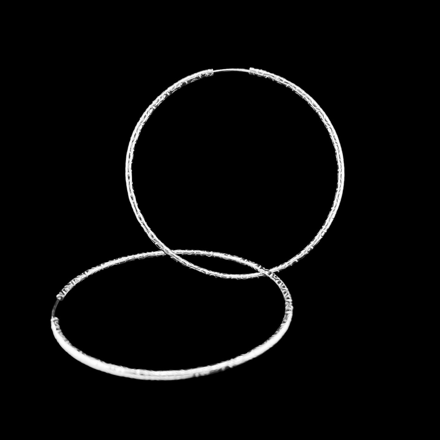 Sterling Silver .925 HOOP Endless Earrings 80mmx2mm Dot Dash Dot Pattern